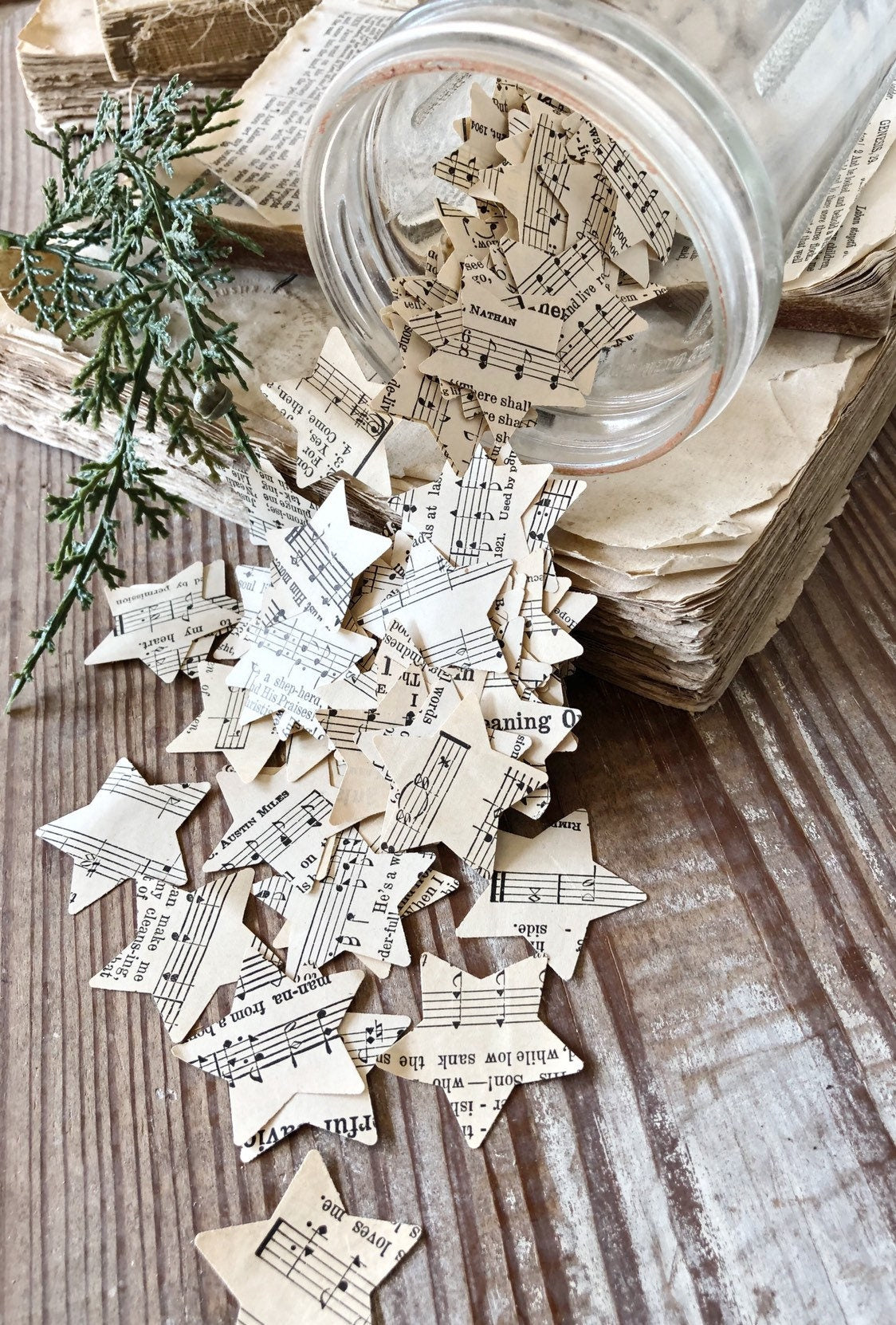 Vintage Sheet Music Star Confetti: Americana Holiday Decor, 200 Stars