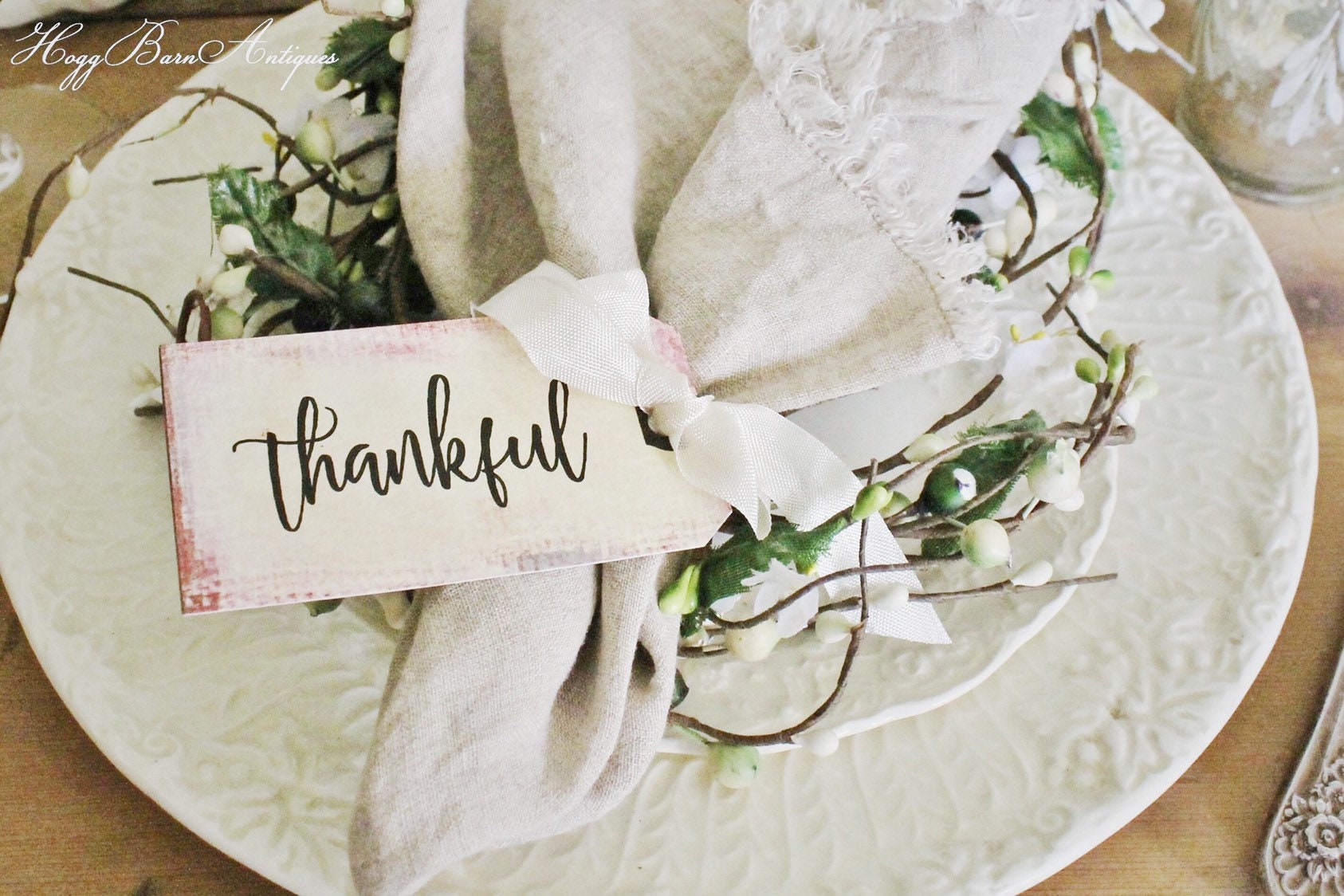 THANKFUL Gift Tags Thanksgiving Place Card Napkin Ring Name Card Hand Lettered Calligraphy Farmhouse Thanksgiving Fall Decor Tablescape