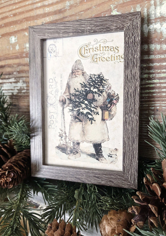 Vintage Christmas Frame SANTA Post Card Framed Sign Farmhouse Christmas Decor Barn Wood Rustic Christmas Sign