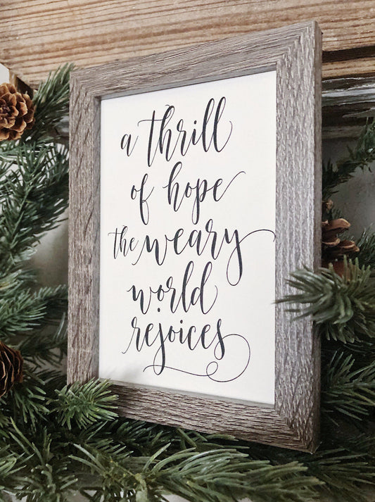 Vintage Christmas Frame THRILL OF HOPE Framed Sign Farmhouse Christmas Decor Barn Wood Rustic Christmas Sign Oh Holy Night