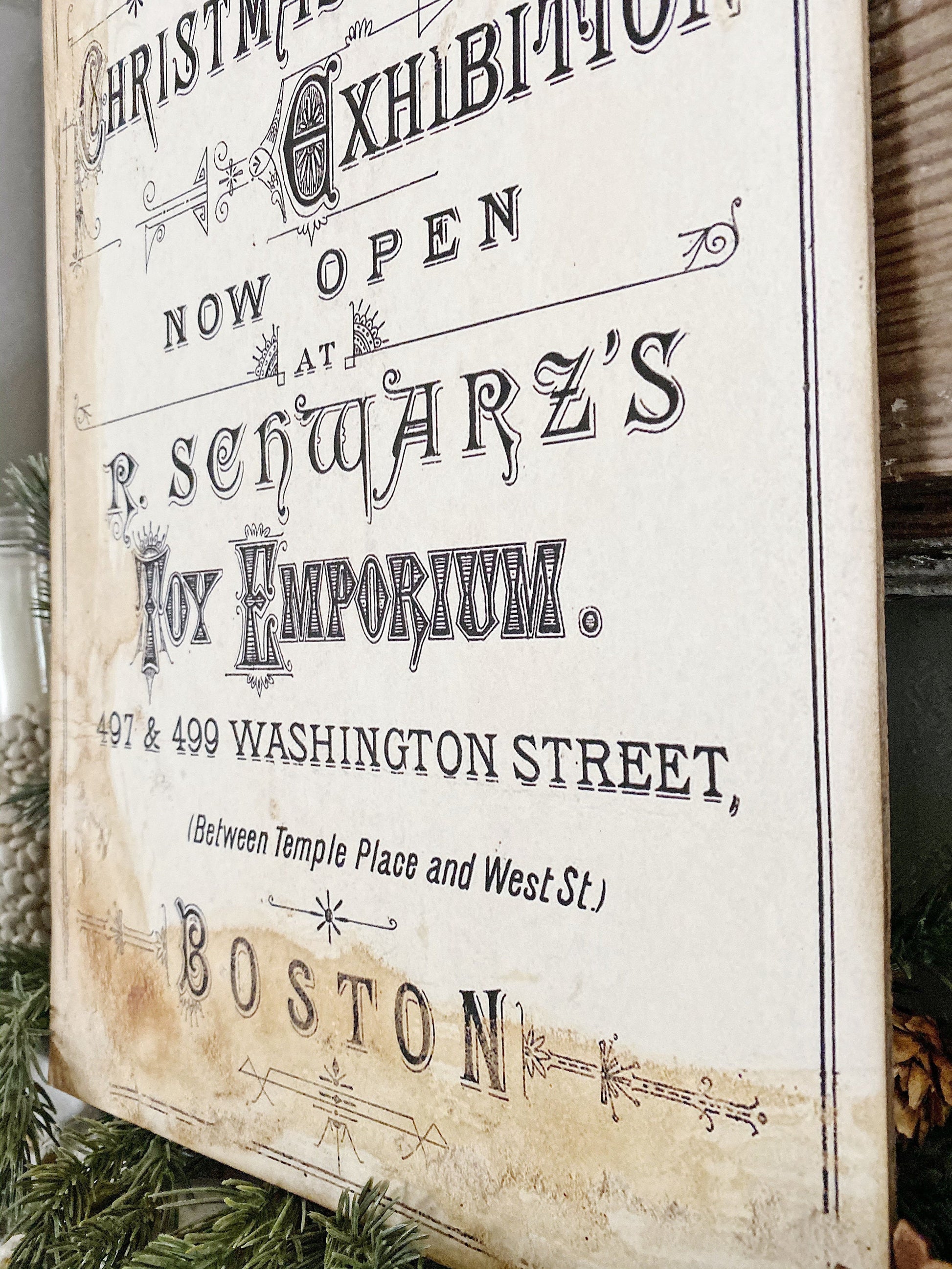 CHRISTMAS EXHIBITION Wood Sign Vintage Christmas Advertising Decor Toy Poster Mounted Farmhouse Christmas Decor Book Page Primitive Decor