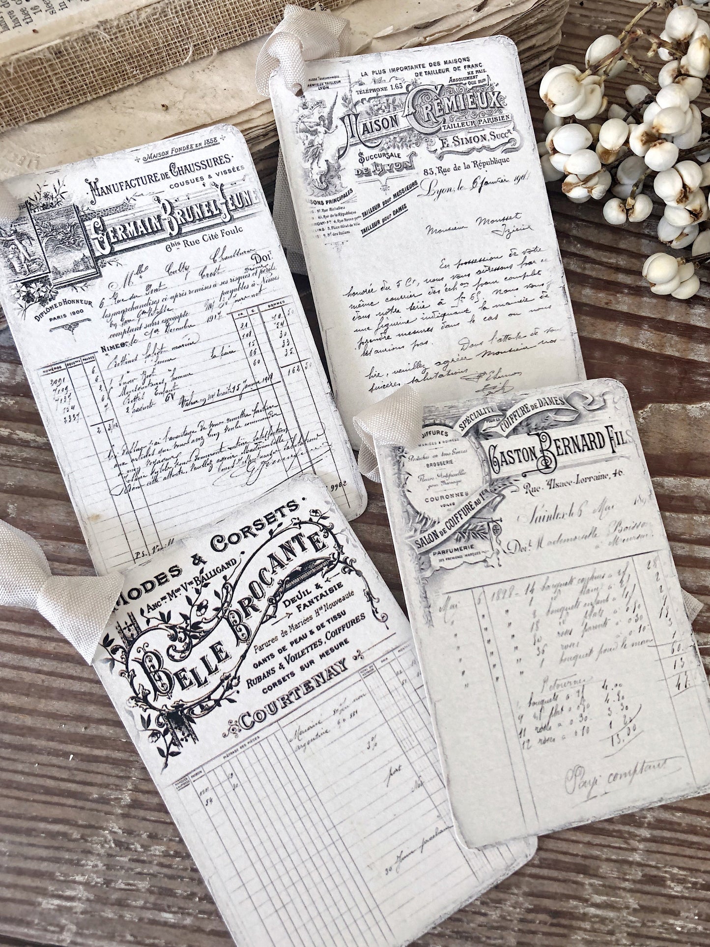 French Receipt Gift Tags Vintage SALON Ledger Gift Tags Card French Writing Typography Shabby Farmhouse Decor