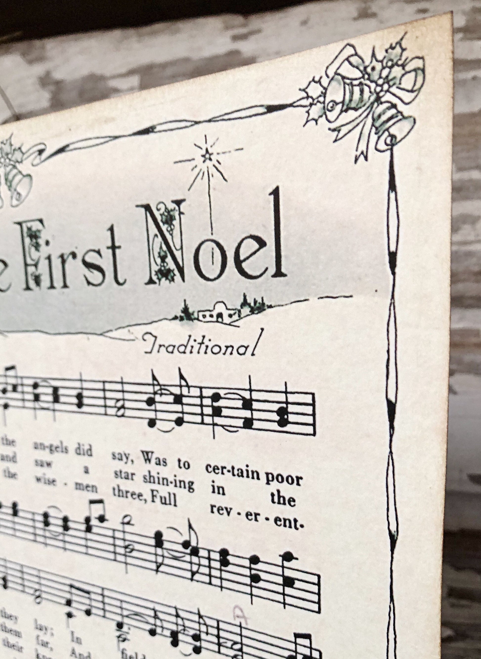 THE FIRST NOEL Sign Wood Vintage Sheet Music Carol Christmas Decor Poster Farmhouse Decor Book Page Wall Art