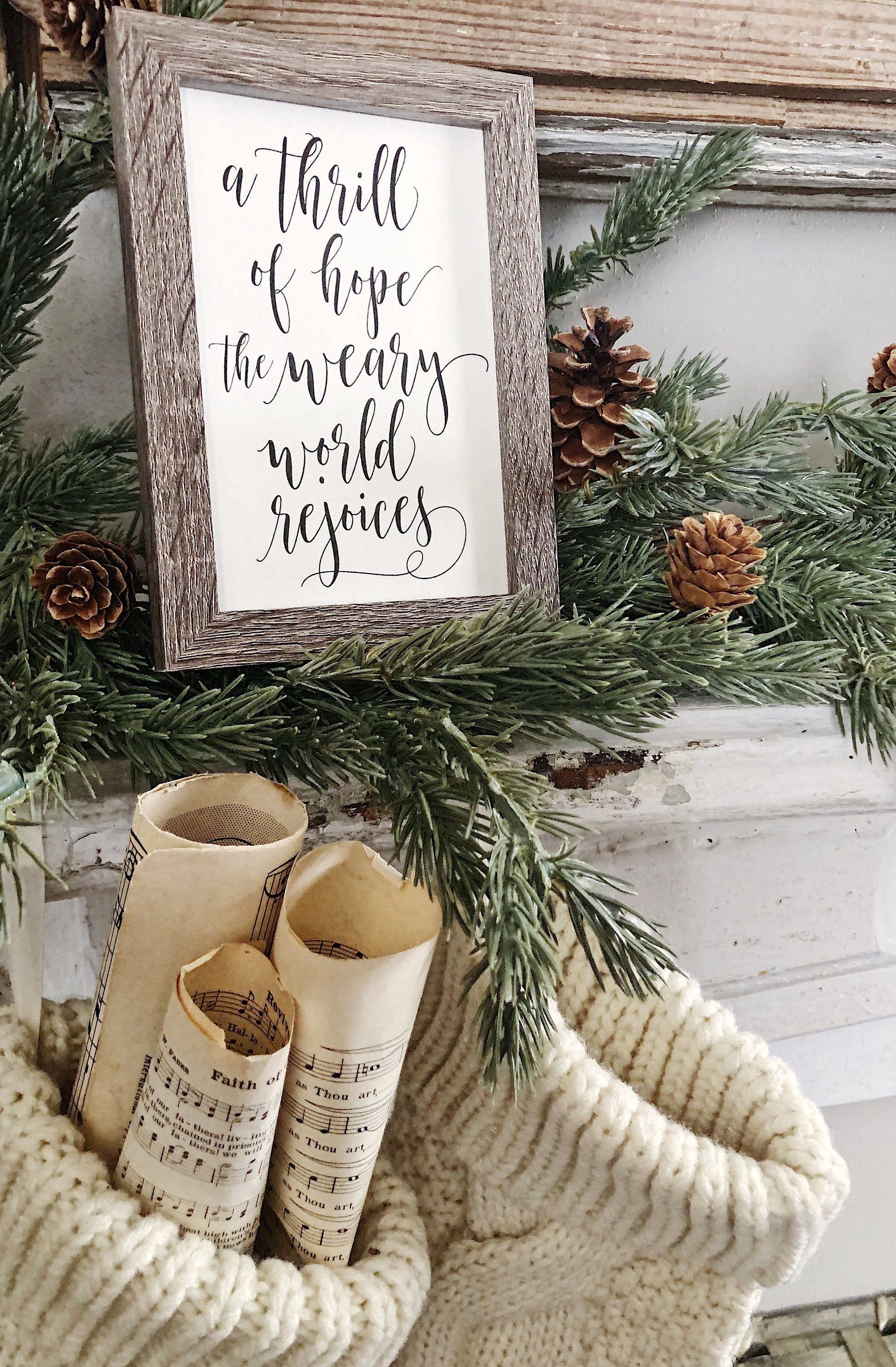 Vintage Christmas Frame THRILL OF HOPE Framed Sign Farmhouse Christmas Decor Barn Wood Rustic Christmas Sign Oh Holy Night