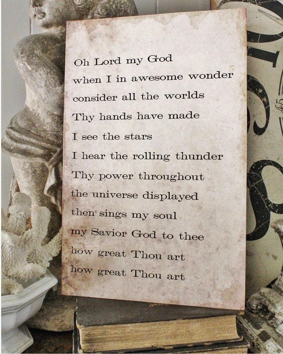How Thou Art Hymn Sign, Vintage Book Page Wood Decor Sign