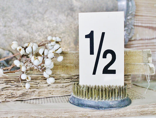 Vintage Gas Station Number Card 1/2 Sign Farmhouse Decor Cardboard Black Cream