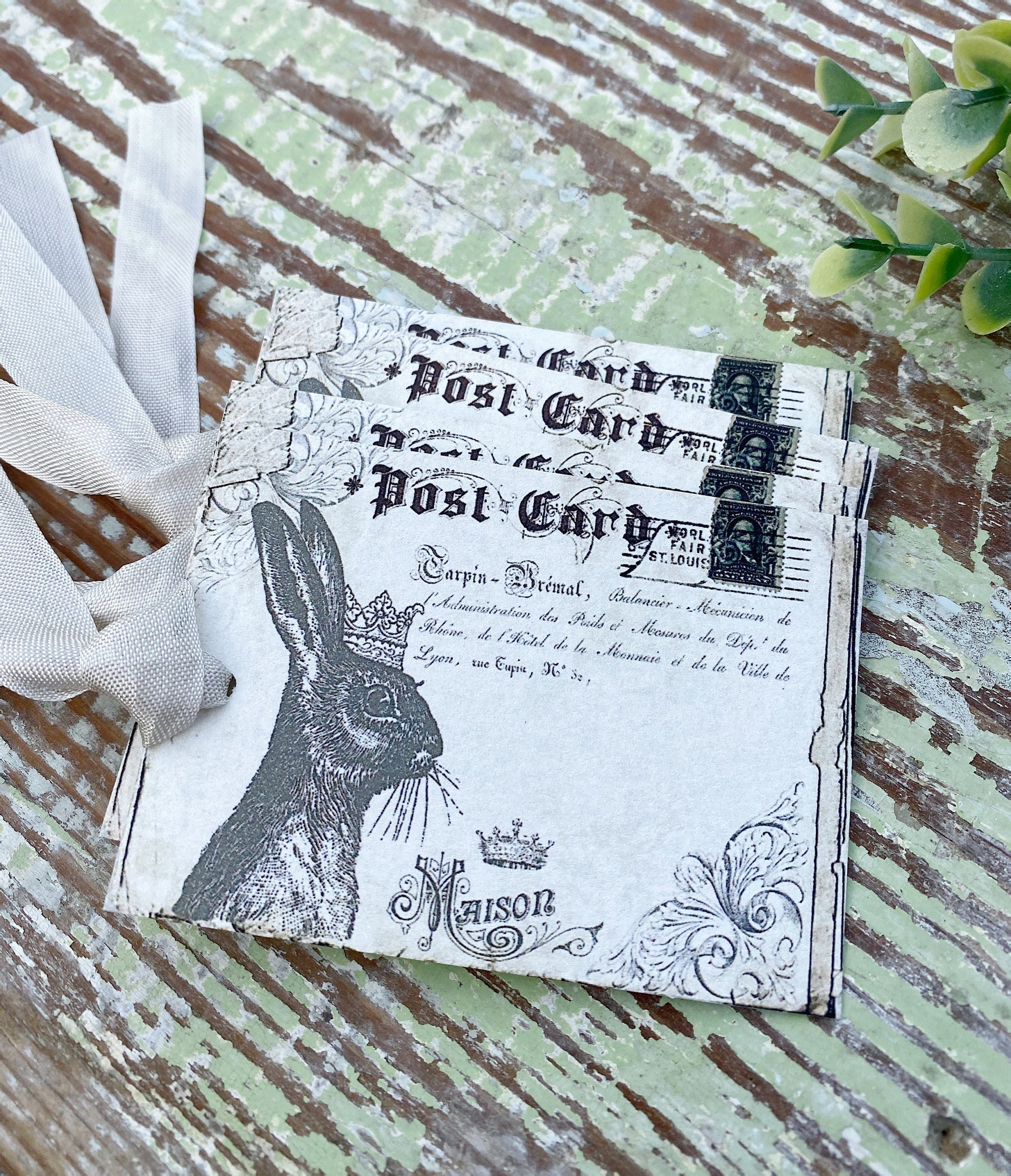Vintage Easter Bunny Gift Tags, French Farmhouse Style, Set of 8