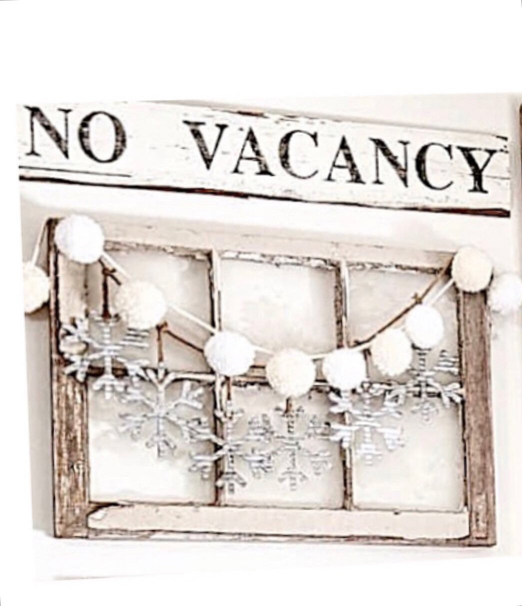 NO VACANCY Farmhouse Sign Painted Salvage Barn Wood Reclaimed Primitive White Chippy Black Paint Architectural Farmhouse Decor