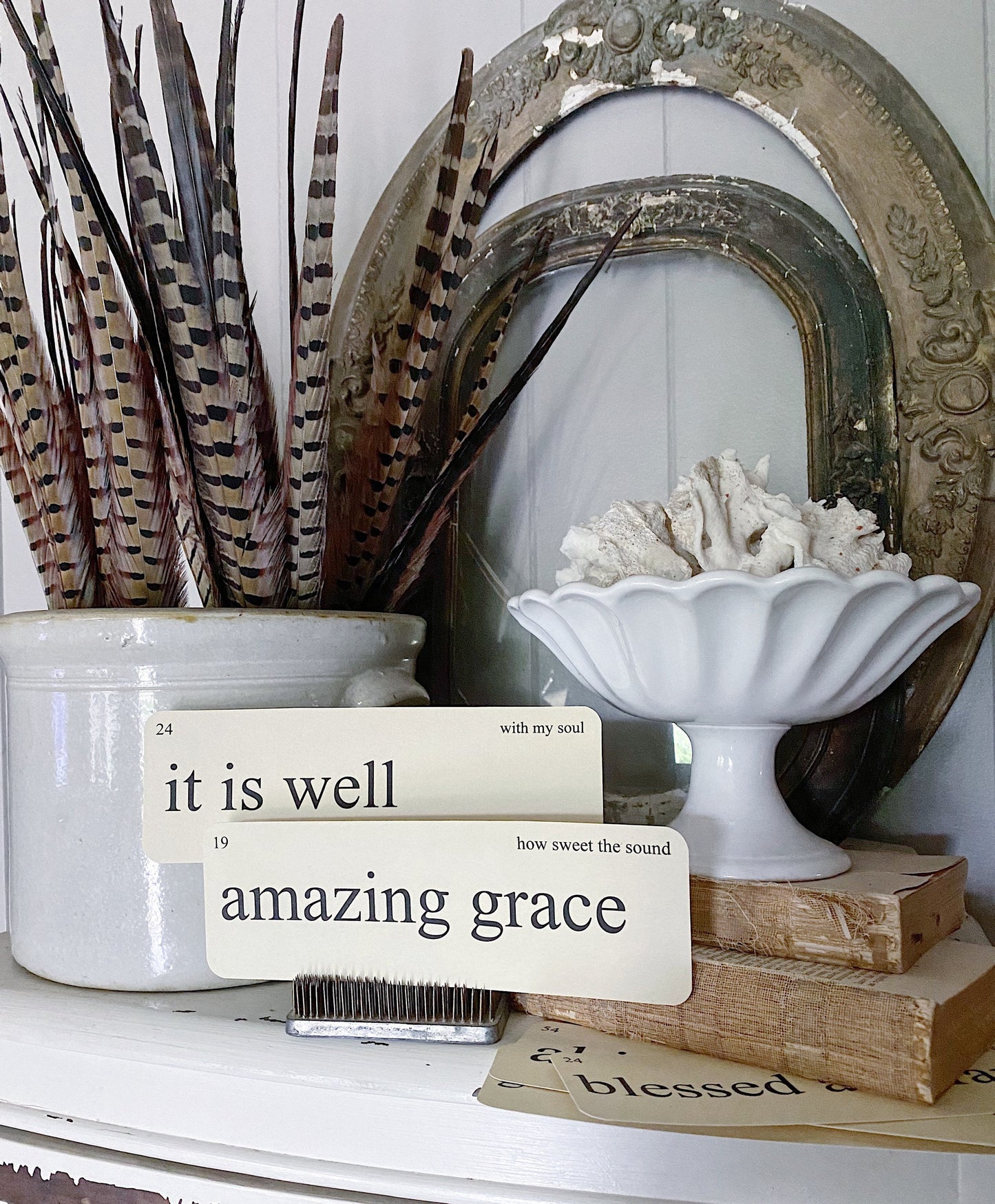 HYMN Flash Cards LARGE Vintage Inspired Word Flashcard SET Of 8 Farmhouse Decor Inspirational Religious Church Spiritual Song Banner