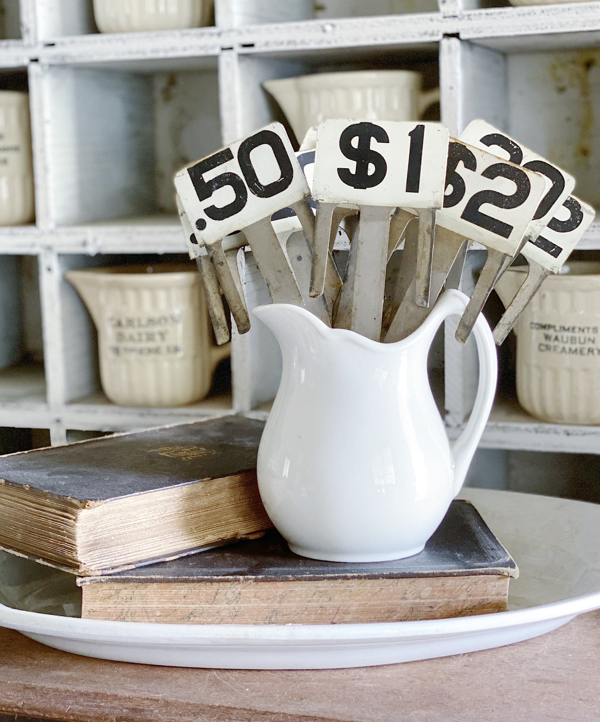 Antique Metal Cash Register Price Flag, Farmhouse Industrial Decor