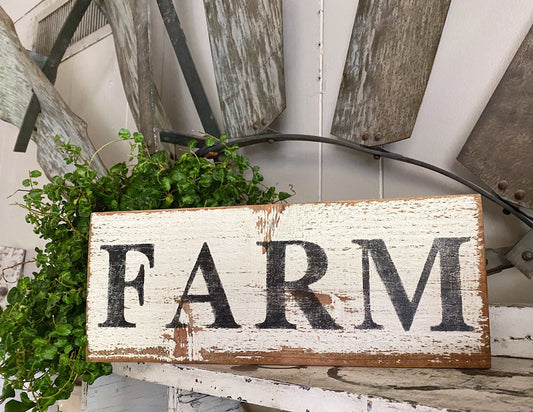 FARM Farmhouse Sign Painted Salvage Barn Wood Reclaimed White Chippy Paint French Architectural Farmhouse Decor Painted Fixer Upper Decor