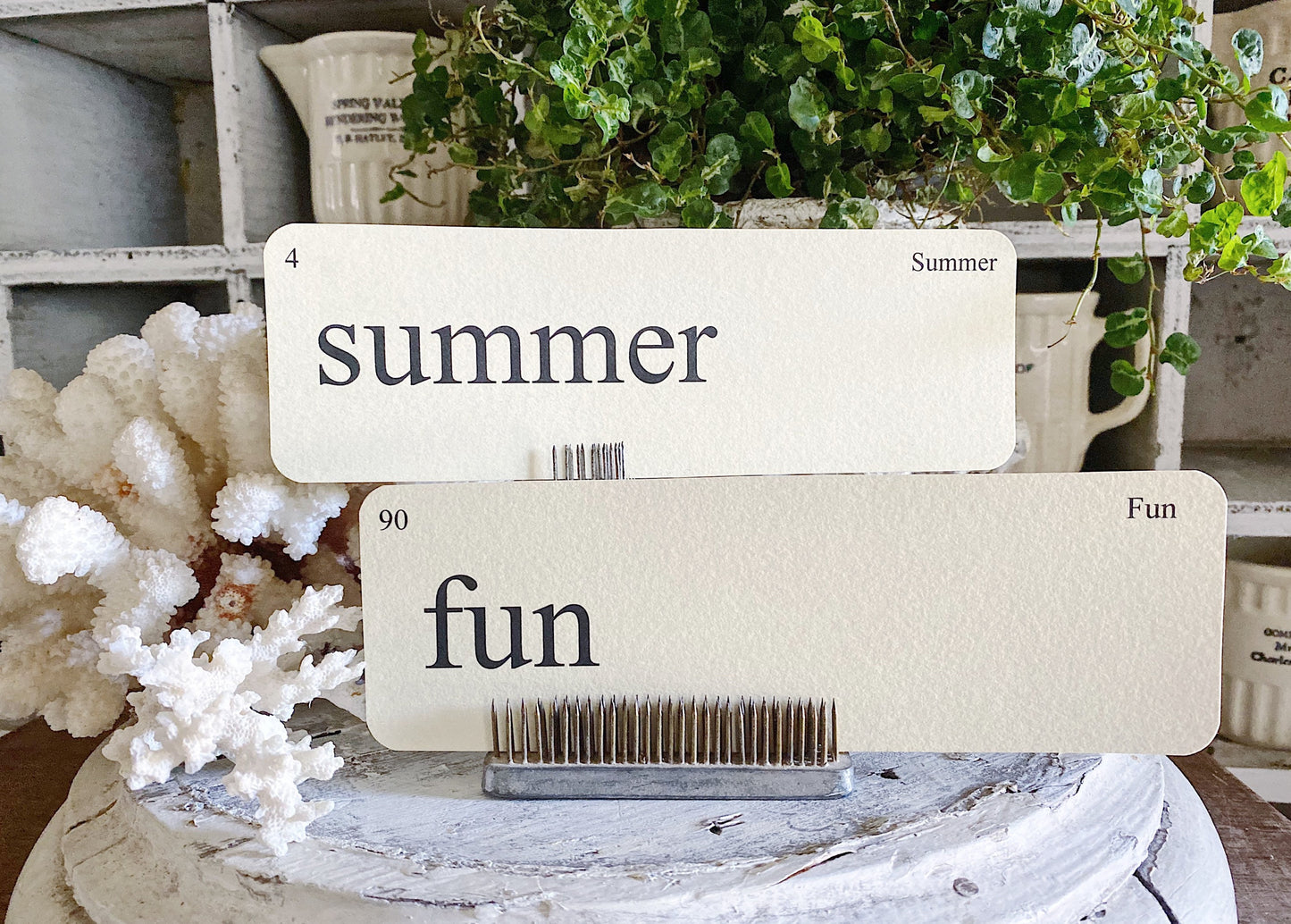 SUMMER Flash Cards LARGE Vintage Inspired Word Flashcard SET Of 8 Farmhouse Decor Vacation Play Beach Sun