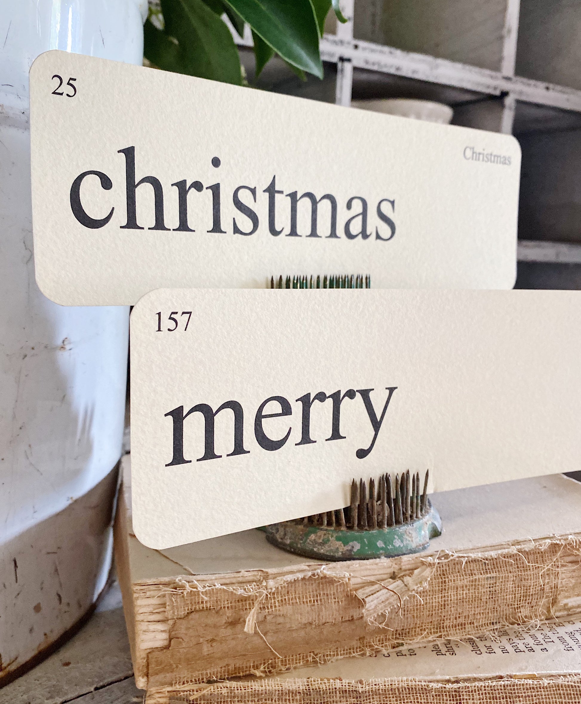CHRISTMAS Flash Cards LARGE Vintage Inspired Word Flashcard SET Of 8 Farmhouse Decor Holiday Joy Noel Merry Believe Primitive 1st Edition