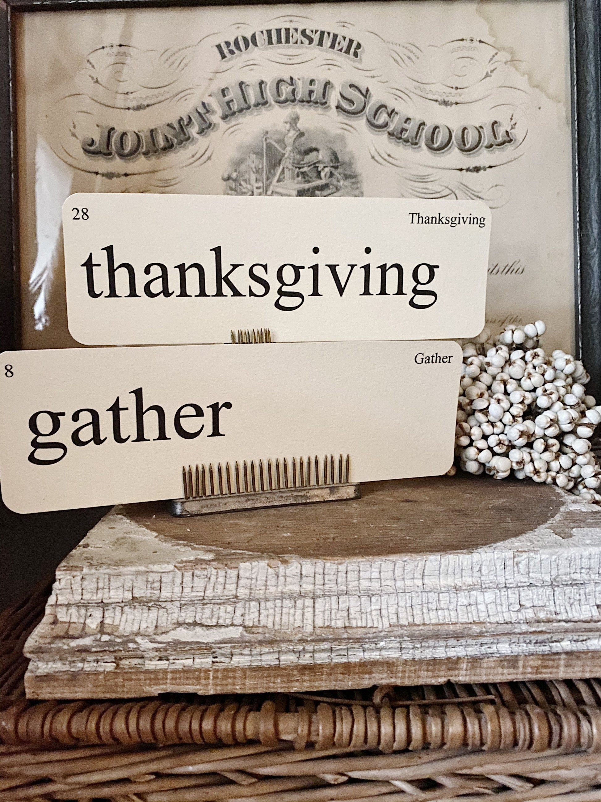 THANKSGIVING Flash Cards LARGE Vintage Inspired Word Flashcard SET Of 8 Farmhouse Decor Thankful Gather Harvest Fall Blessed