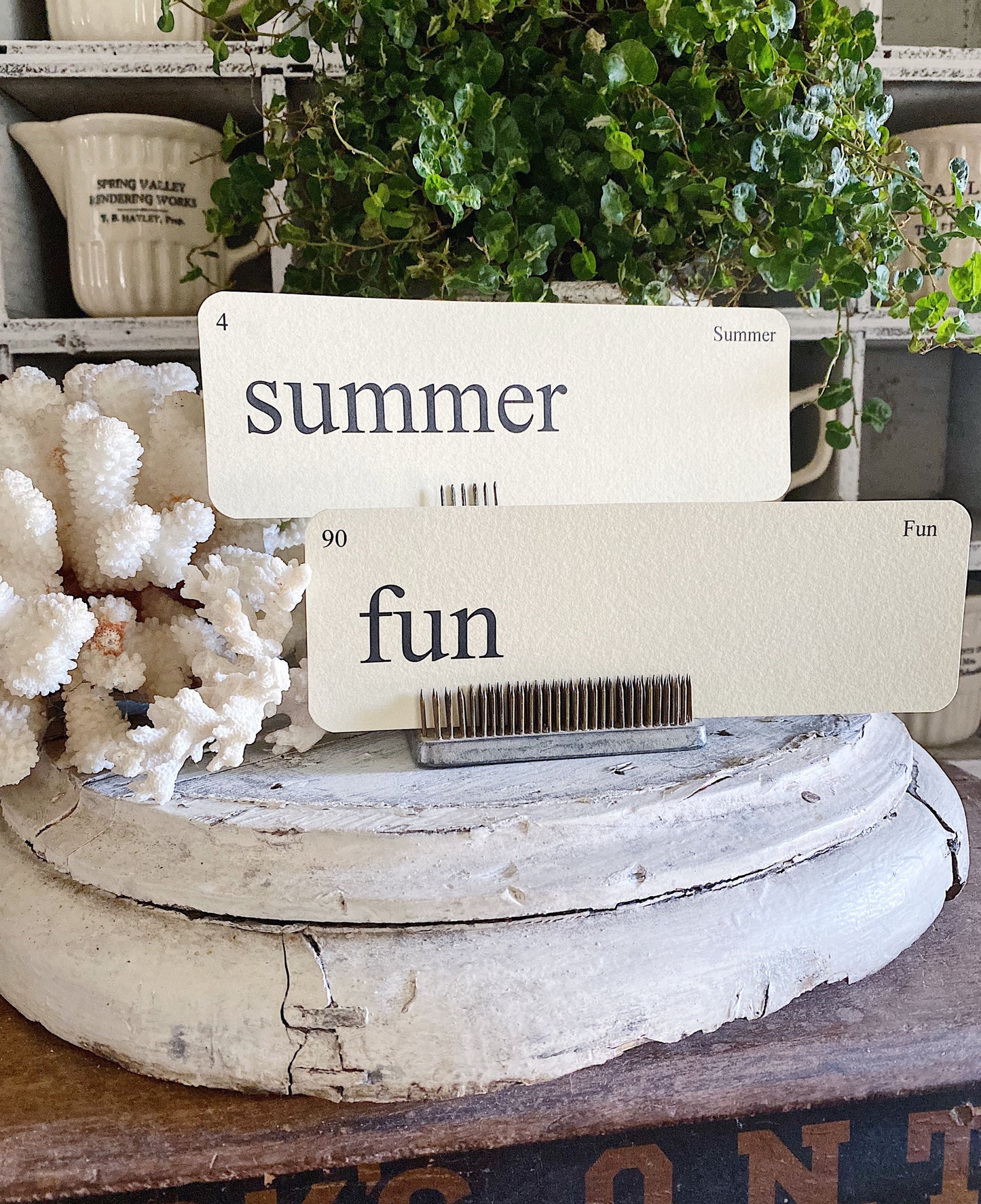 SUMMER Flash Cards LARGE Vintage Inspired Word Flashcard SET Of 8 Farmhouse Decor Vacation Play Beach Sun