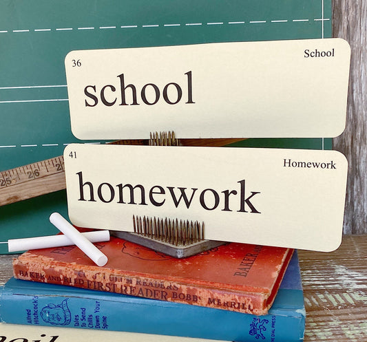 SCHOOL Flash Cards LARGE Vintage Inspired Word Flashcard SET Of 8 Farmhouse Decor Teacher Book Student Classroom Homeschool Back To School