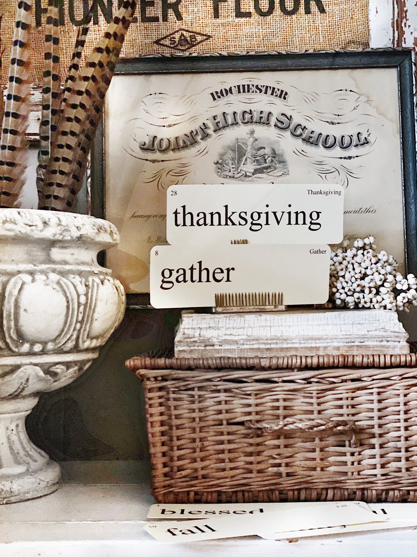 THANKSGIVING Flash Cards LARGE Vintage Inspired Word Flashcard SET Of 8 Farmhouse Decor Thankful Gather Harvest Fall Blessed