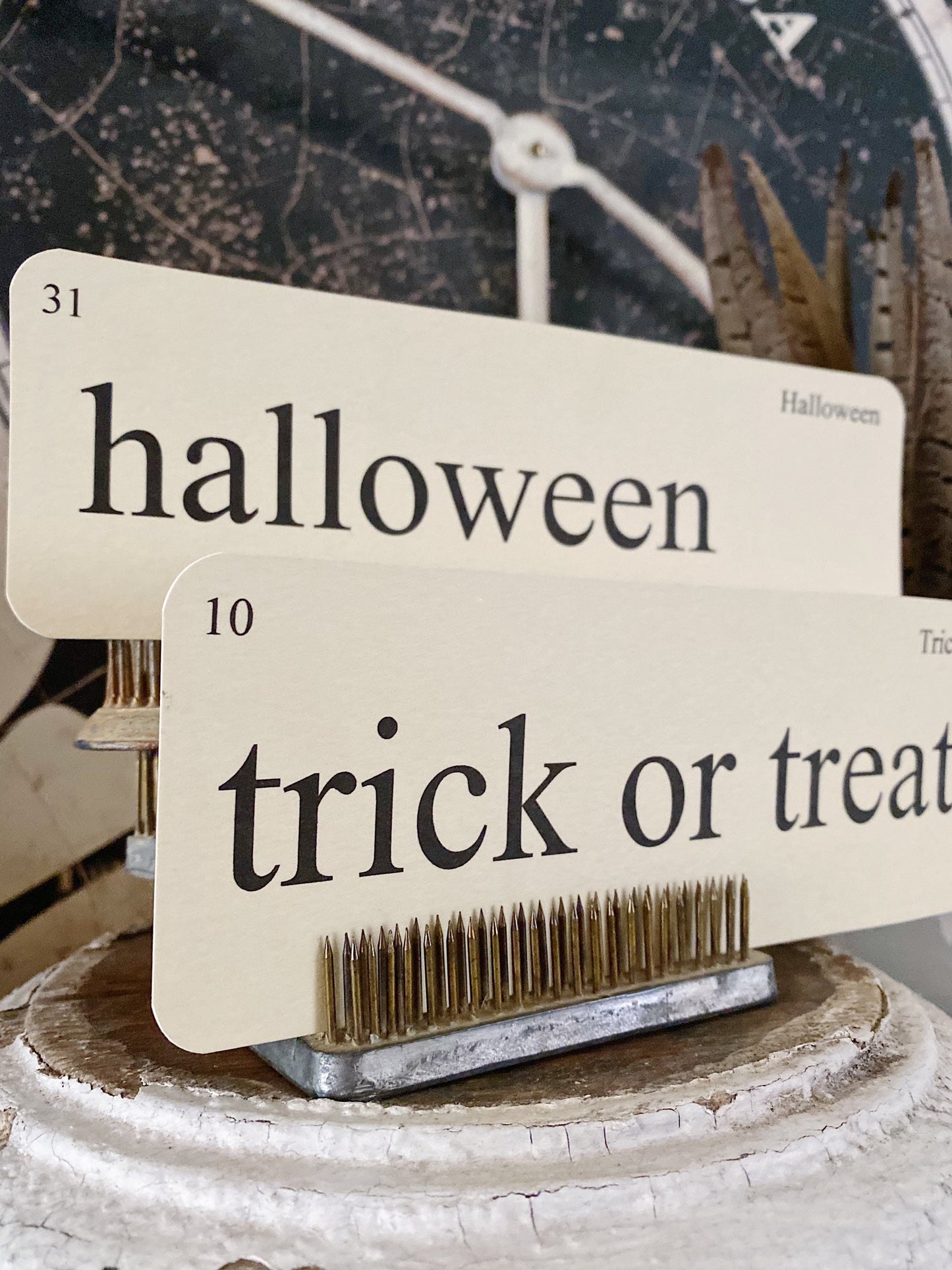 HALLOWEEN Flash Cards LARGE Vintage Inspired Word Flashcard SET Of 8 Farmhouse Decor Boo Spooky Candy Costume Trick or Treat Fall