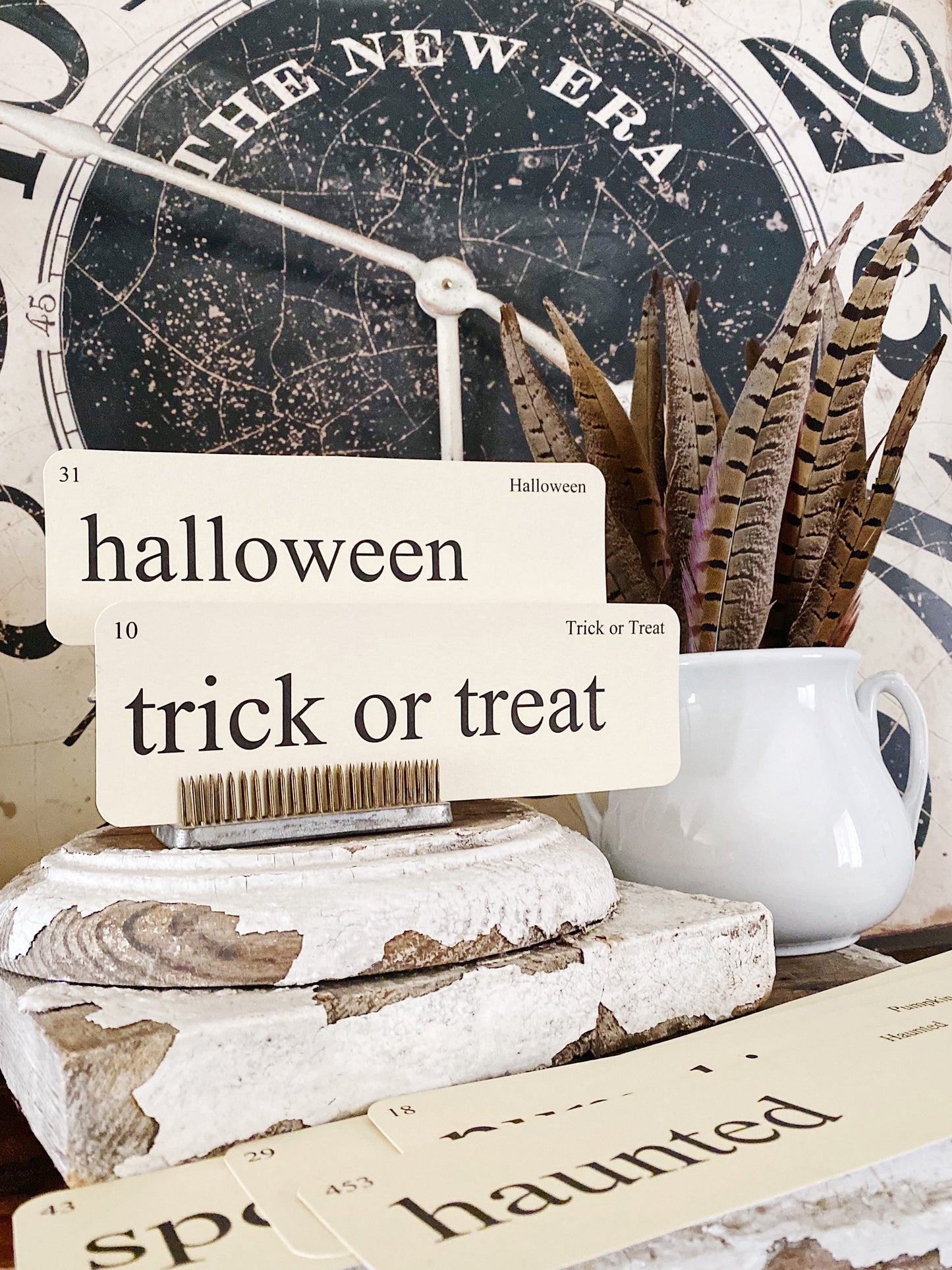 HALLOWEEN Flash Cards LARGE Vintage Inspired Word Flashcard SET Of 8 Farmhouse Decor Boo Spooky Candy Costume Trick or Treat Fall