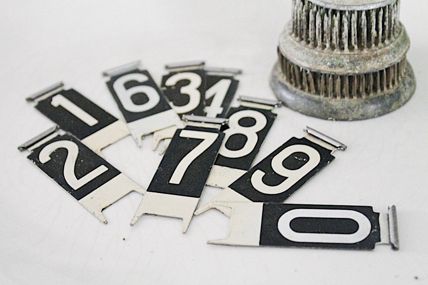 Vintage Metal Cash Register Flag Number Tag Black White Farmhouse Decor Antique Industrial Salvage Parts