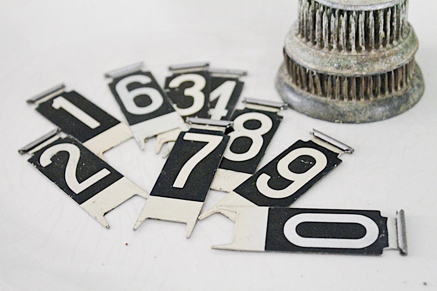 Vintage Metal Cash Register Flag Number Tag Black White Farmhouse Decor Antique Industrial Salvage Parts