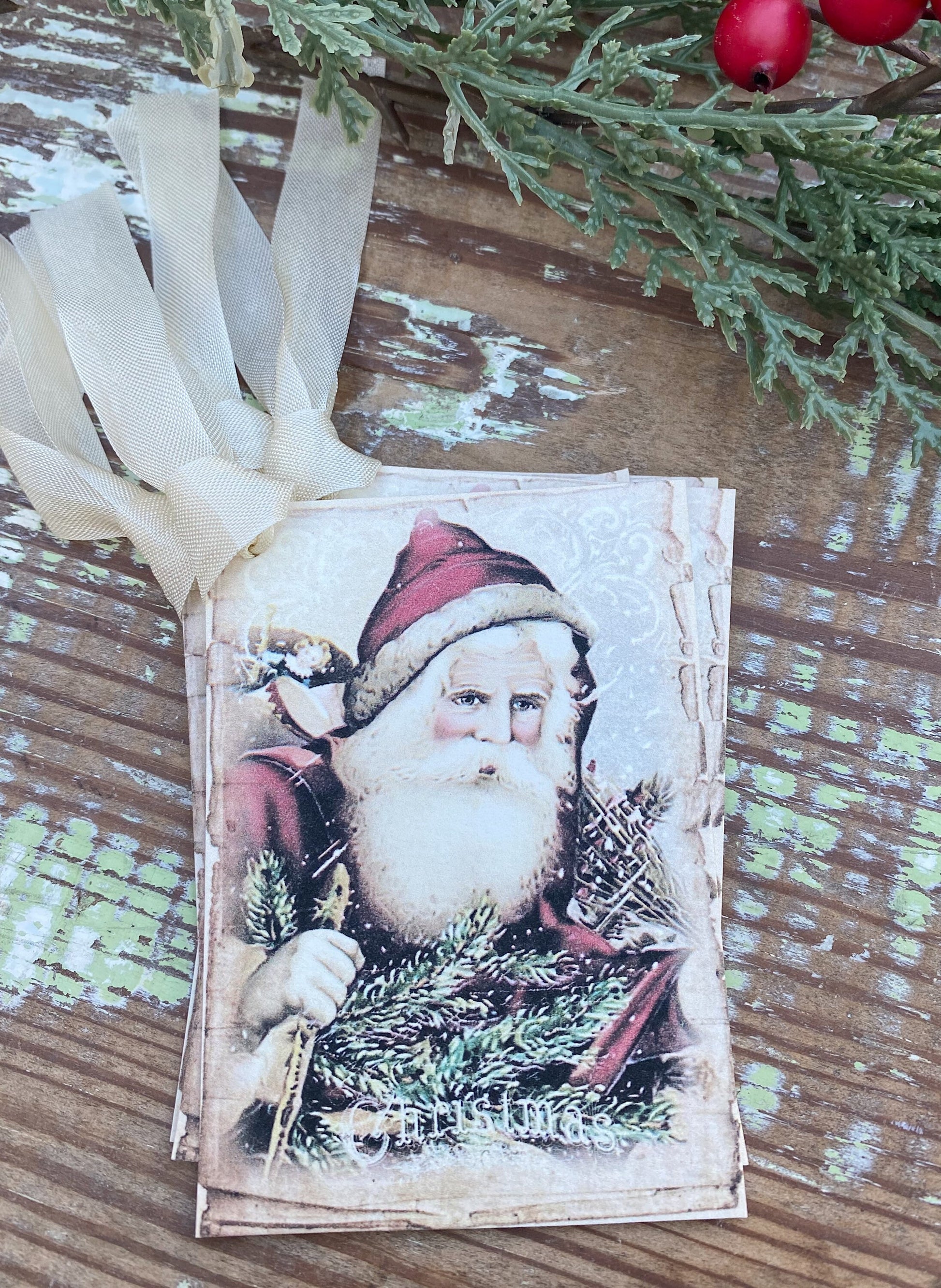 Christmas Vintage Gift Tags SANTA Farmhouse Christmas Decor Card French Shabby Gift Wrap