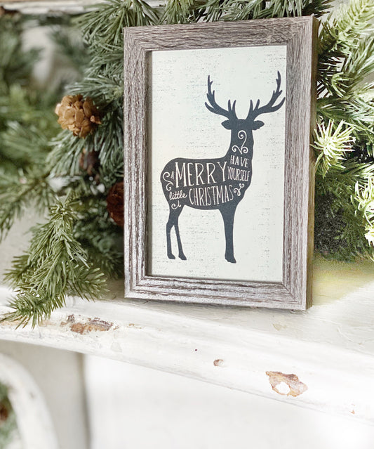 Vintage Christmas Frame Have Yourself A Merry Little Christmas Farmhouse Decor Barn Wood Rustic Primitive Christmas Sign DEER Silhouette