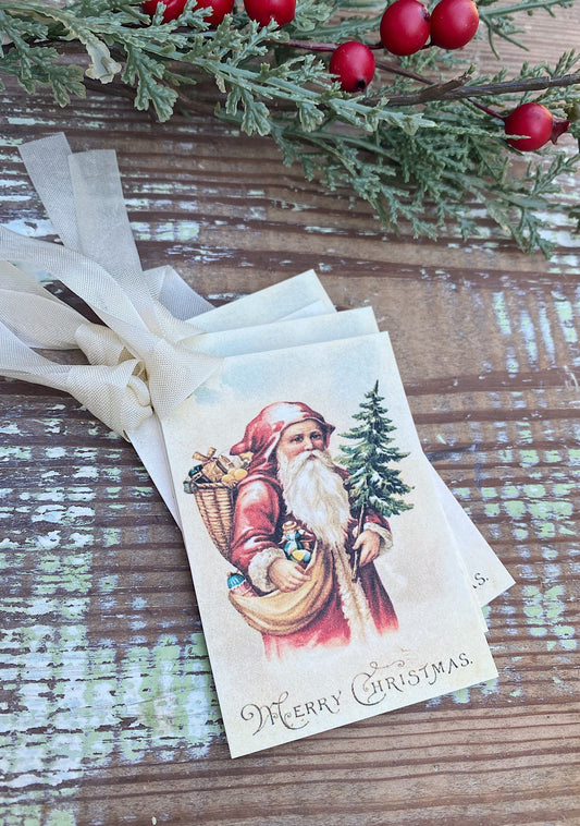 Christmas Vintage Gift Tags SANTA Farmhouse Christmas Decor Card French Shabby Gift Wrap