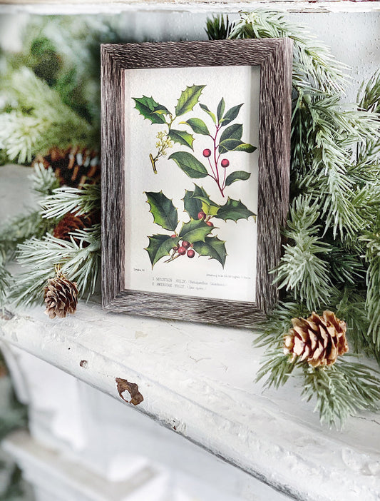Vintage Christmas Sign HOLLY BOTANICAL Frame Farmhouse Christmas Decor Barn Wood Rustic Primitive Christmas Sign
