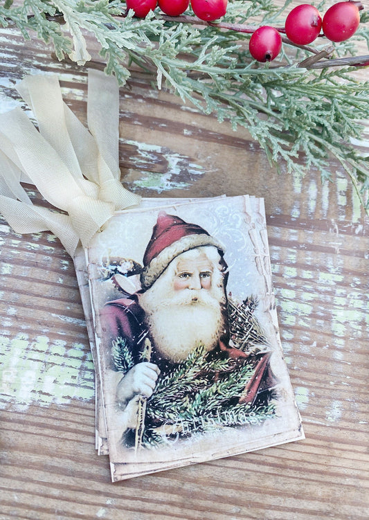 Christmas Vintage Gift Tags SANTA Farmhouse Christmas Decor Card French Shabby Gift Wrap
