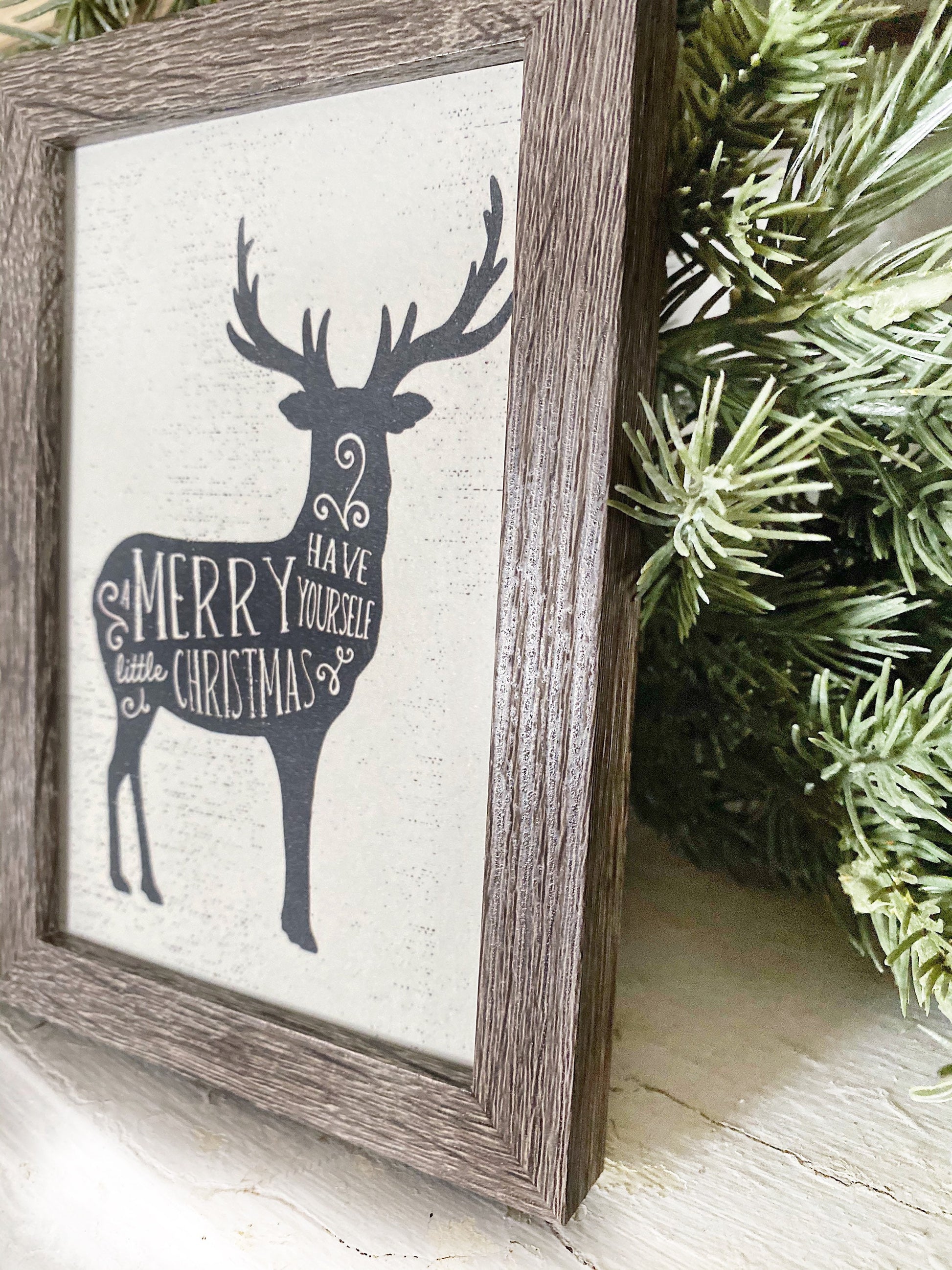 Vintage Christmas Frame Have Yourself A Merry Little Christmas Farmhouse Decor Barn Wood Rustic Primitive Christmas Sign DEER Silhouette