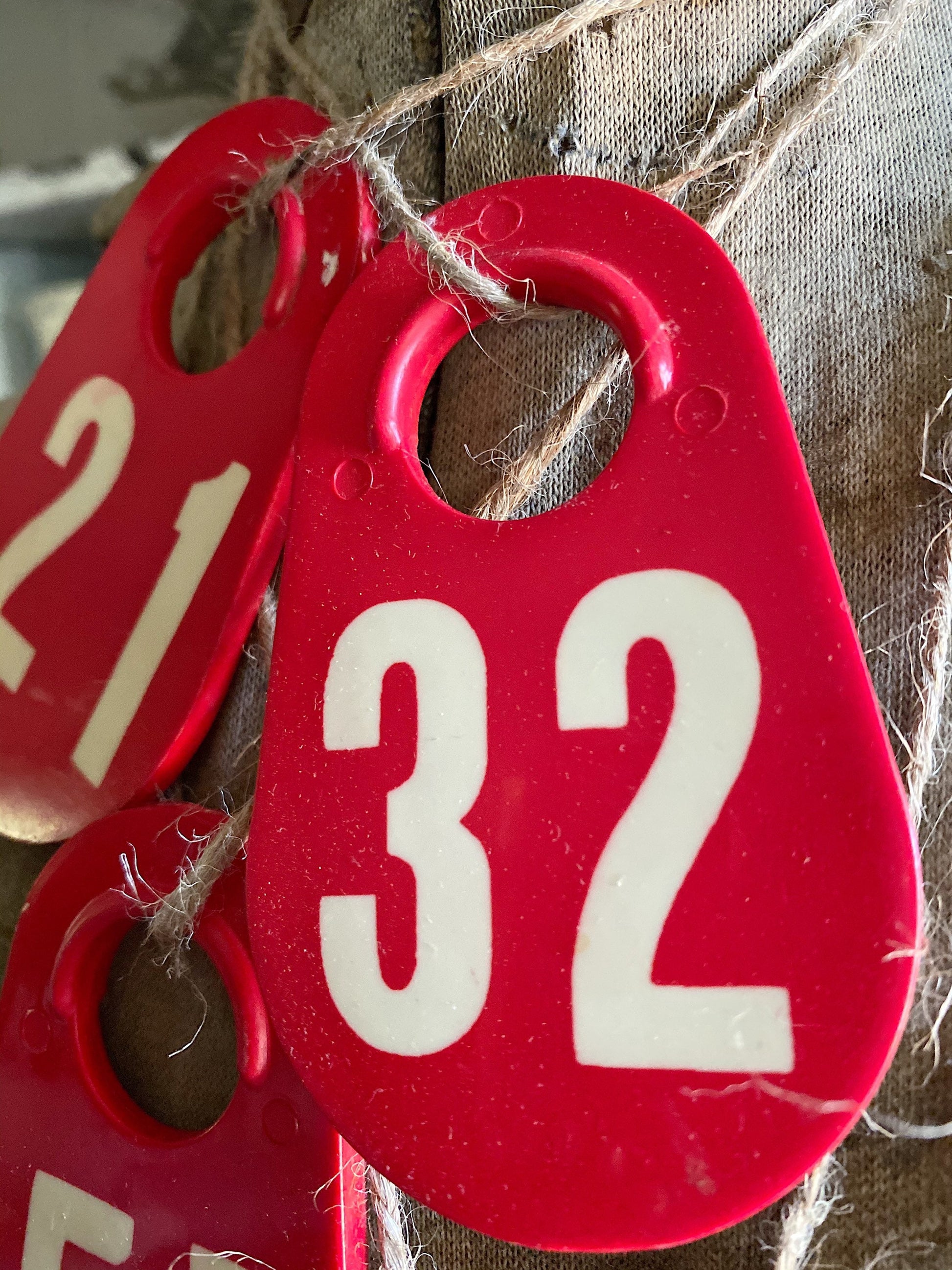 Vintage Red Cow Tag Number, Farmhouse Christmas Decor