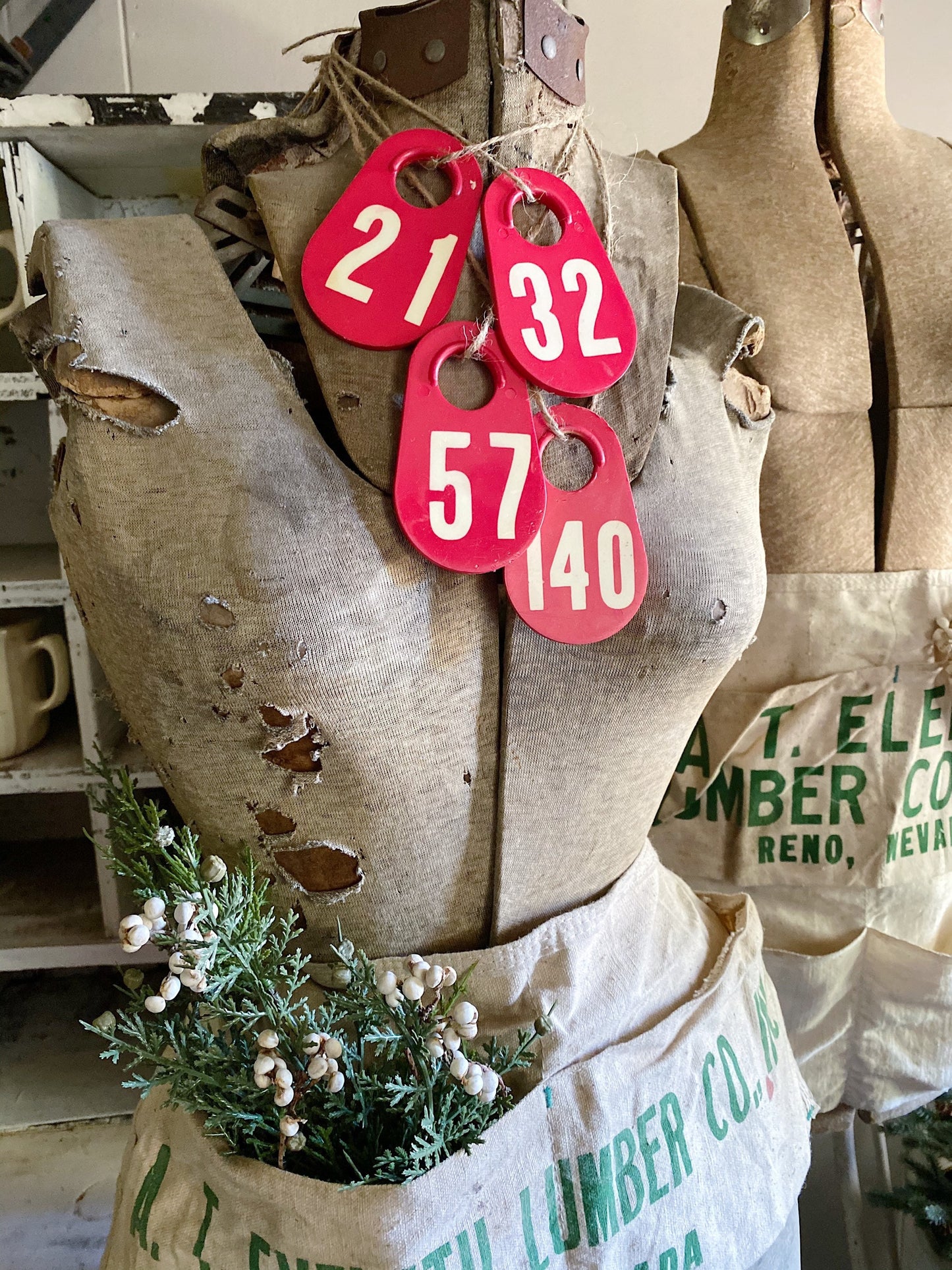 Vintage Red Cow Tag Number, Farmhouse Christmas Decor