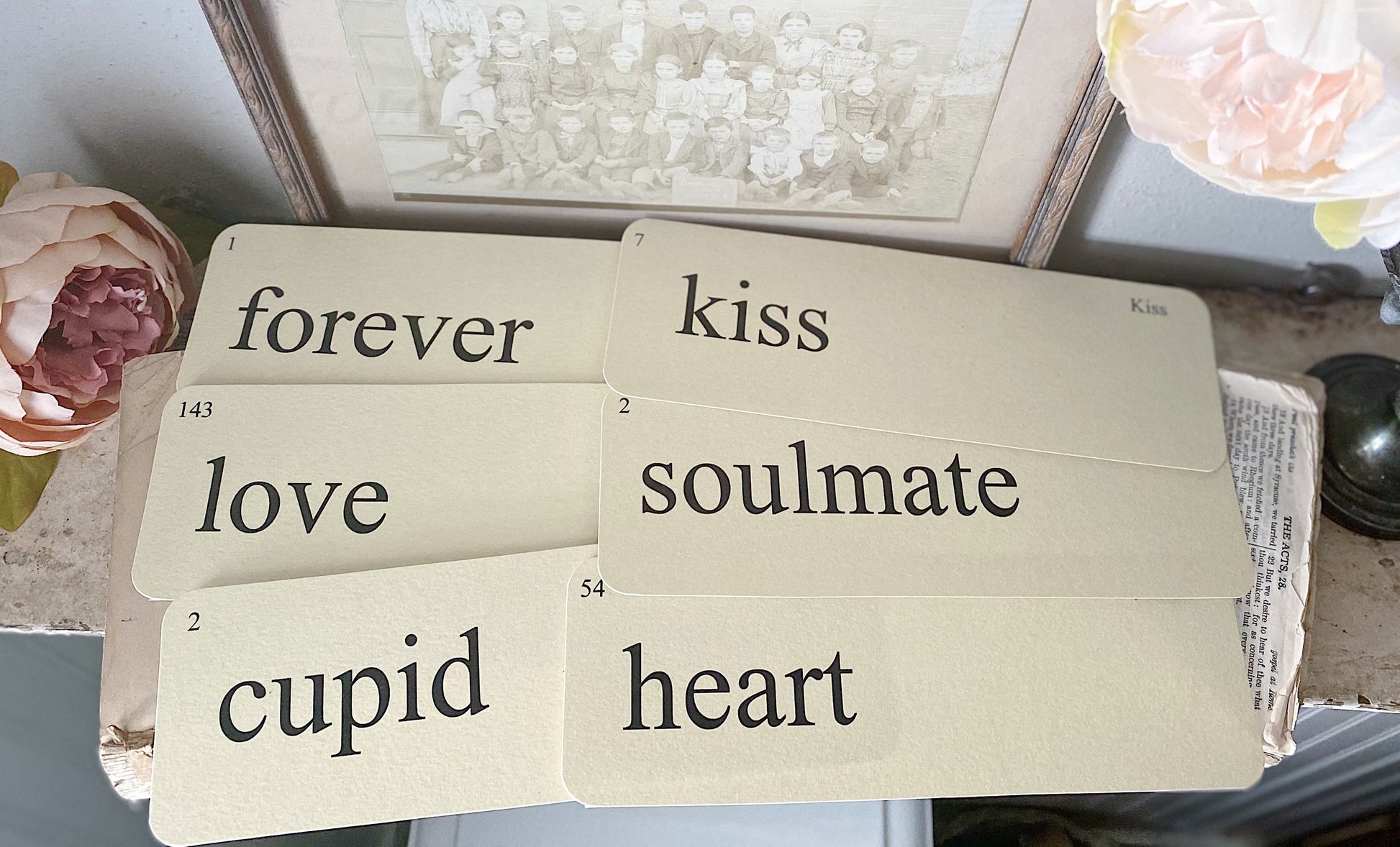 VALENTINE Flash Cards LARGE Vintage Inspired Word Flashcard SET Of 8 Farmhouse Decor Holiday Be Mine Love