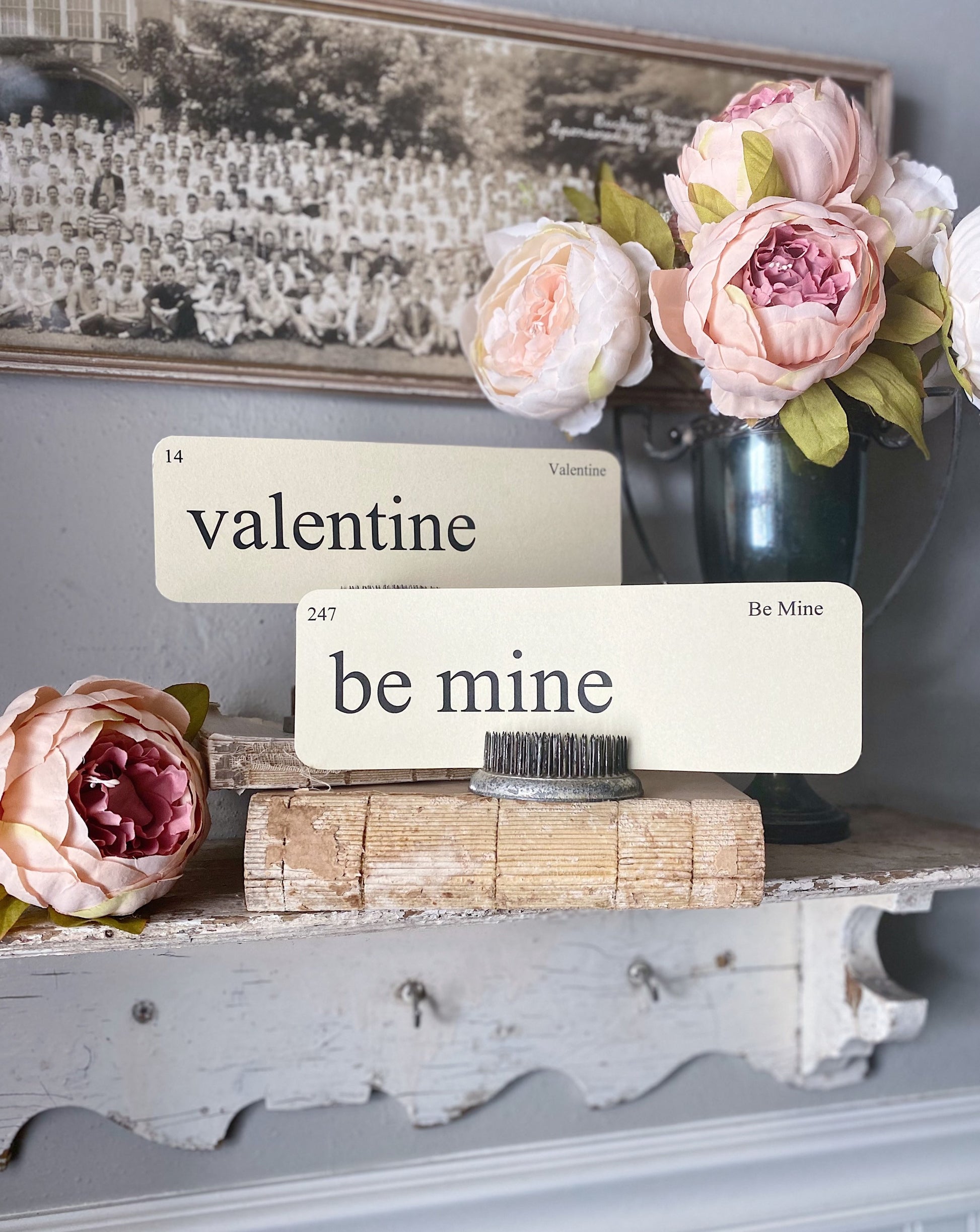 VALENTINE Flash Cards LARGE Vintage Inspired Word Flashcard SET Of 8 Farmhouse Decor Holiday Be Mine Love