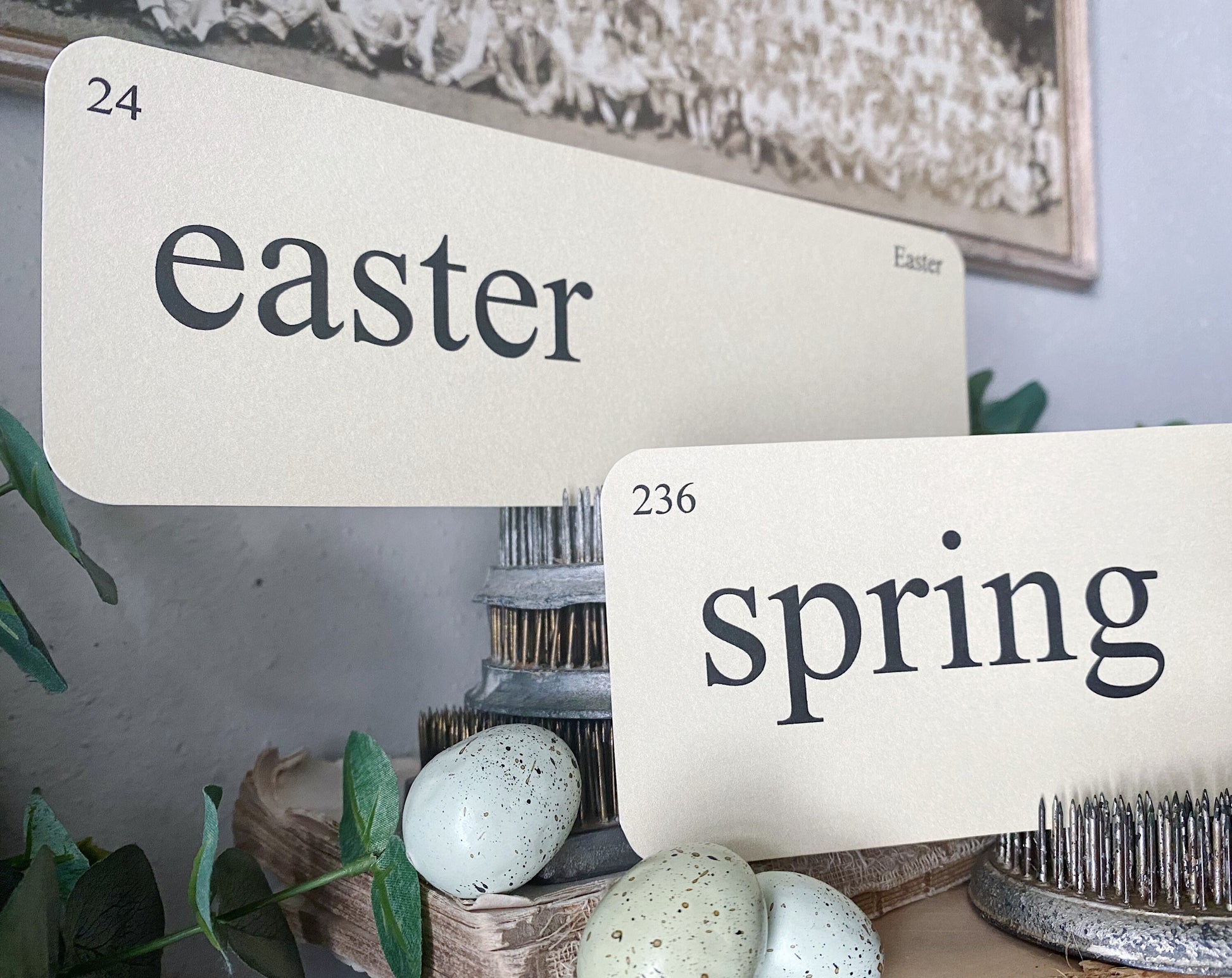 EASTER Flash Cards LARGE Vintage Inspired Word Flashcard SET Of 8 Farmhouse Decor Holiday