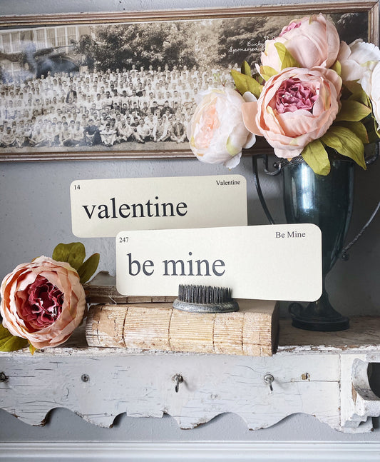 VALENTINE Flash Cards LARGE Vintage Inspired Word Flashcard SET Of 8 Farmhouse Decor Holiday Be Mine Love