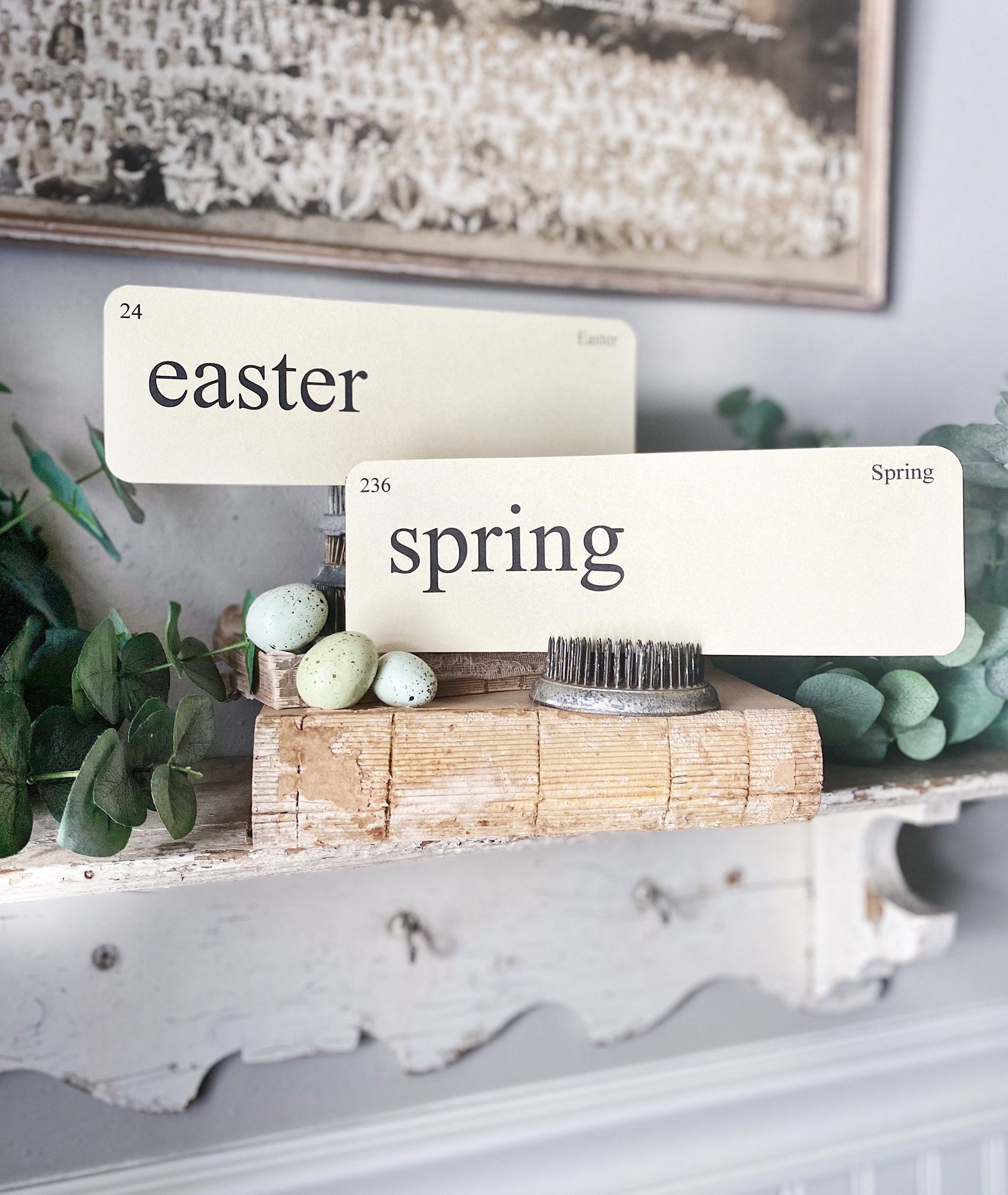 EASTER Flash Cards LARGE Vintage Inspired Word Flashcard SET Of 8 Farmhouse Decor Holiday