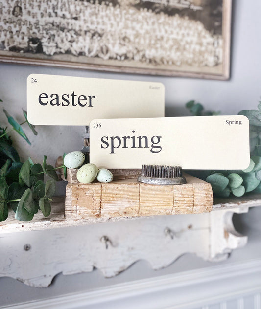 EASTER Flash Cards LARGE Vintage Inspired Word Flashcard SET Of 8 Farmhouse Decor Holiday