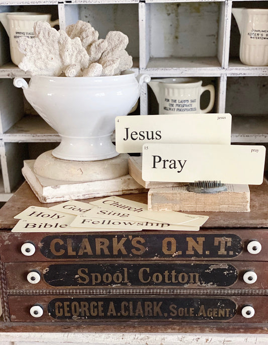 CHURCH Flash Cards LARGE Vintage Inspired Word Flashcard SET Of 8 Farmhouse Decor Inspirational Religious Church Spiritual Jesus Song Banner