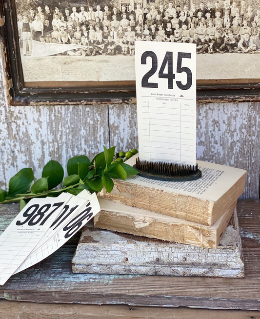 Vintage AUCTION NUMBER Bid Card Ephemera Farmhouse Decor Cardstock Black Number Board Sign #300-399