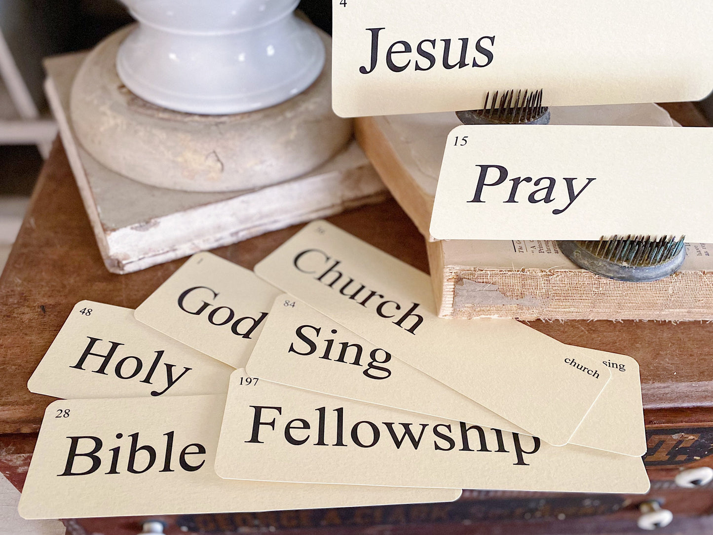 CHURCH Flash Cards LARGE Vintage Inspired Word Flashcard SET Of 8 Farmhouse Decor Inspirational Religious Church Spiritual Jesus Song Banner