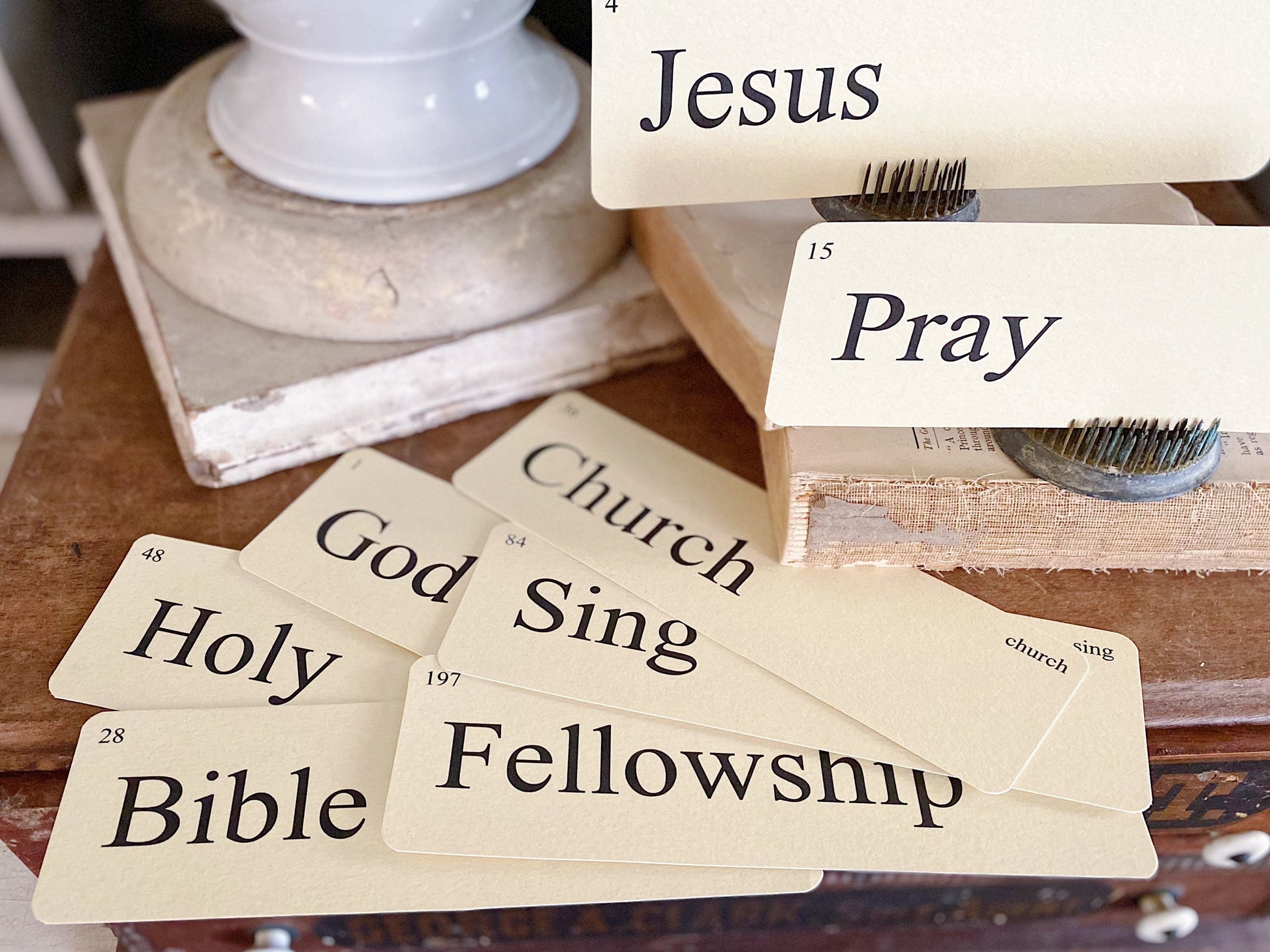 CHURCH Flash Cards LARGE Vintage Inspired Word Flashcard SET Of 8 Farmhouse Decor Inspirational Religious Church Spiritual Jesus Song Banner
