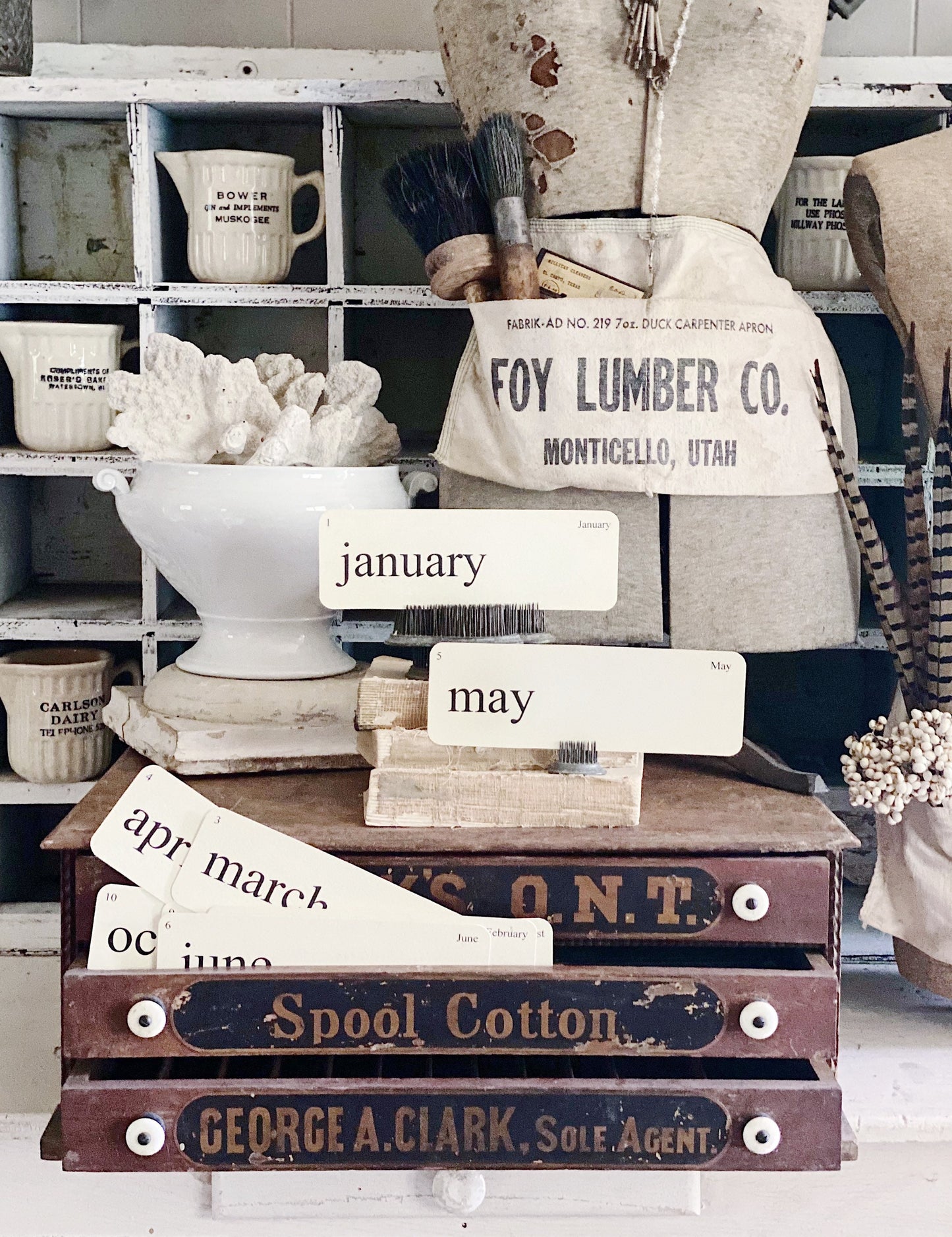MONTHS Flash Cards LARGE Vintage Inspired Word Flashcard SET of 12 Farmhouse Decor Cottage Party Favor Banner