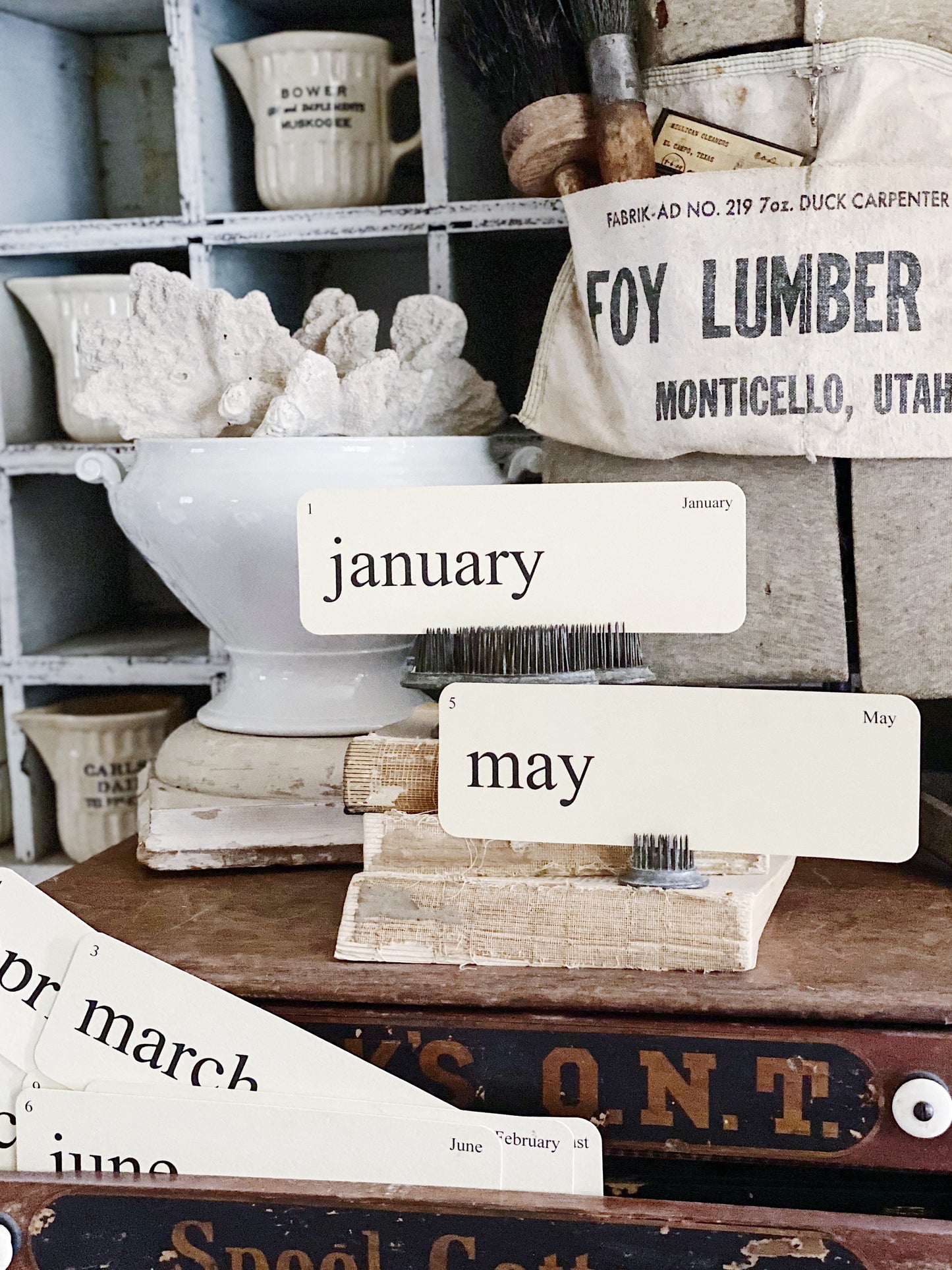 MONTHS Flash Cards LARGE Vintage Inspired Word Flashcard SET of 12 Farmhouse Decor Cottage Party Favor Banner