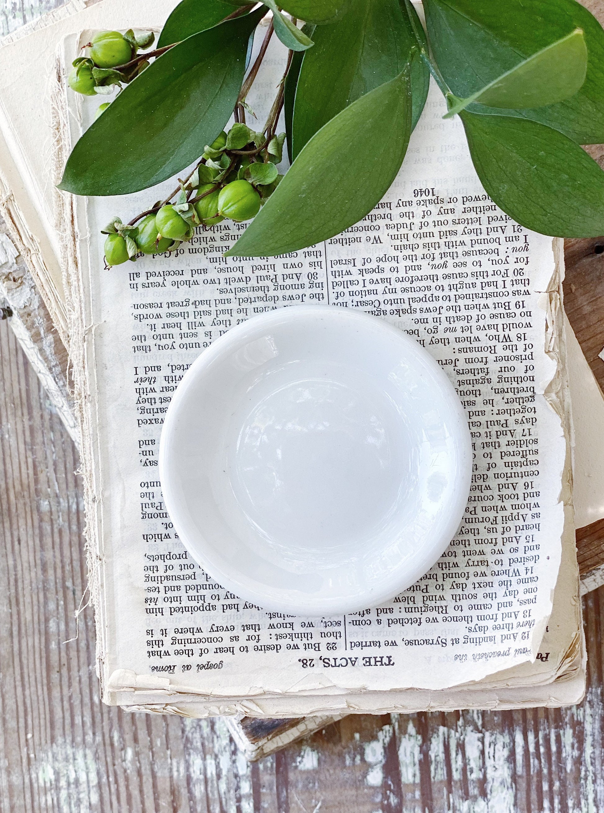 Antique White Ironstone Butter Pat Farmhouse Decor Plate