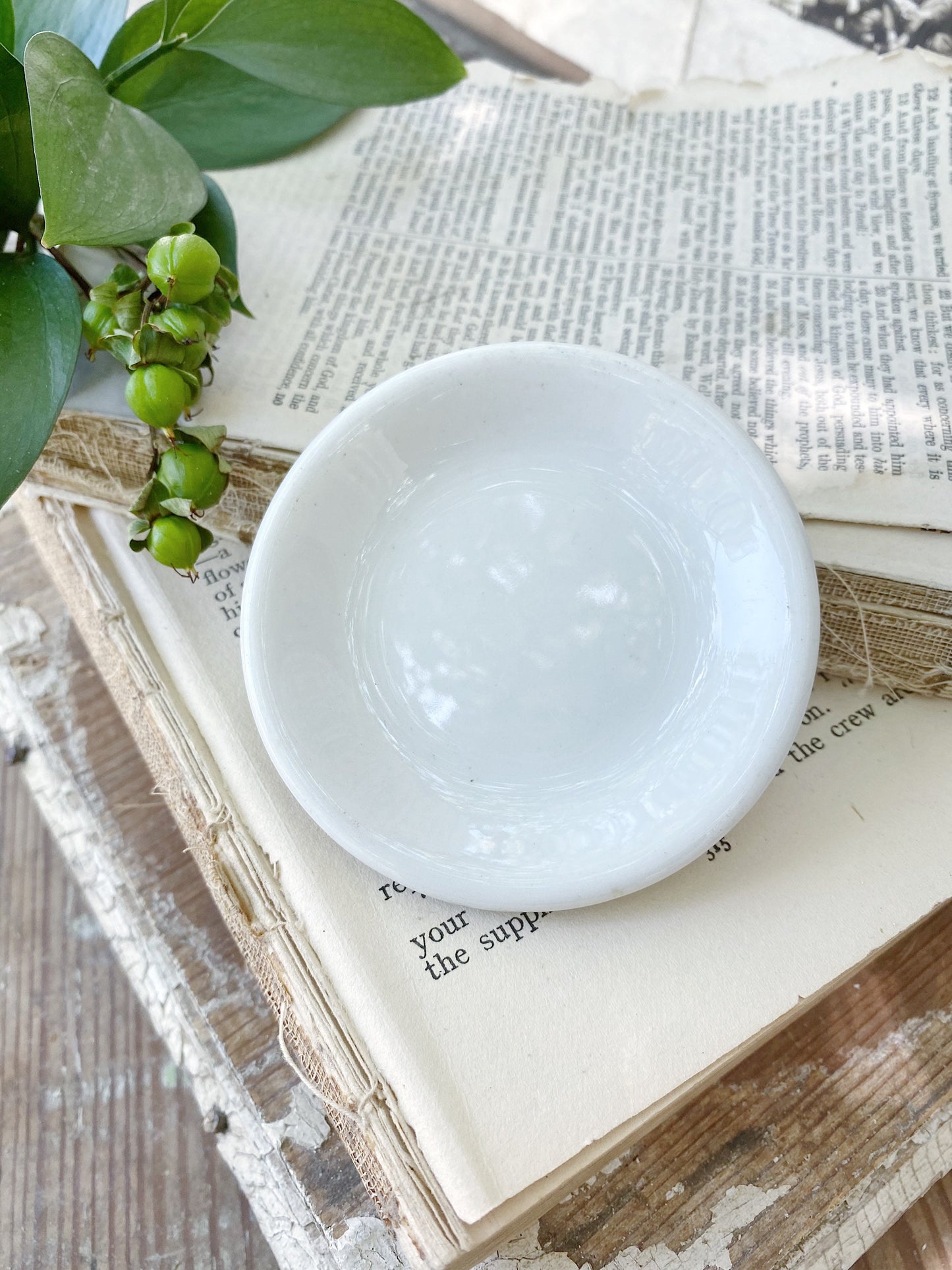 Antique White Ironstone Butter Pat Farmhouse Decor Plate