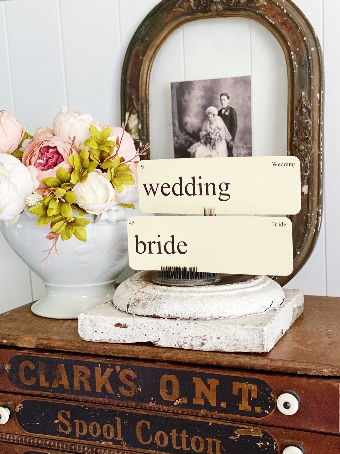 WEDDING Flash Cards LARGE Vintage Inspired Word Flashcard SET Of 8 Farmhouse Decor Party Favor Banner Bridal Shower Marriage
