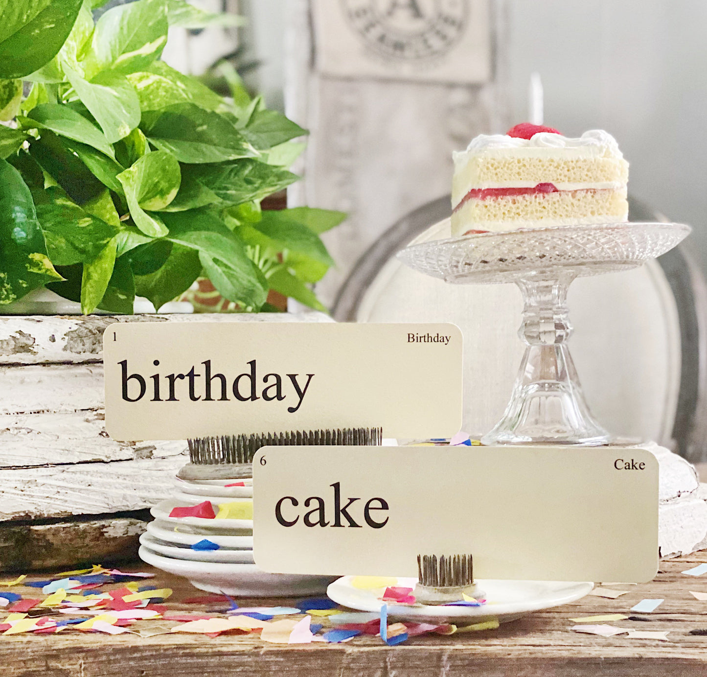 BIRTHDAY Flash Cards LARGE Vintage Inspired Word Flashcard SET Of 8 Farmhouse Decor