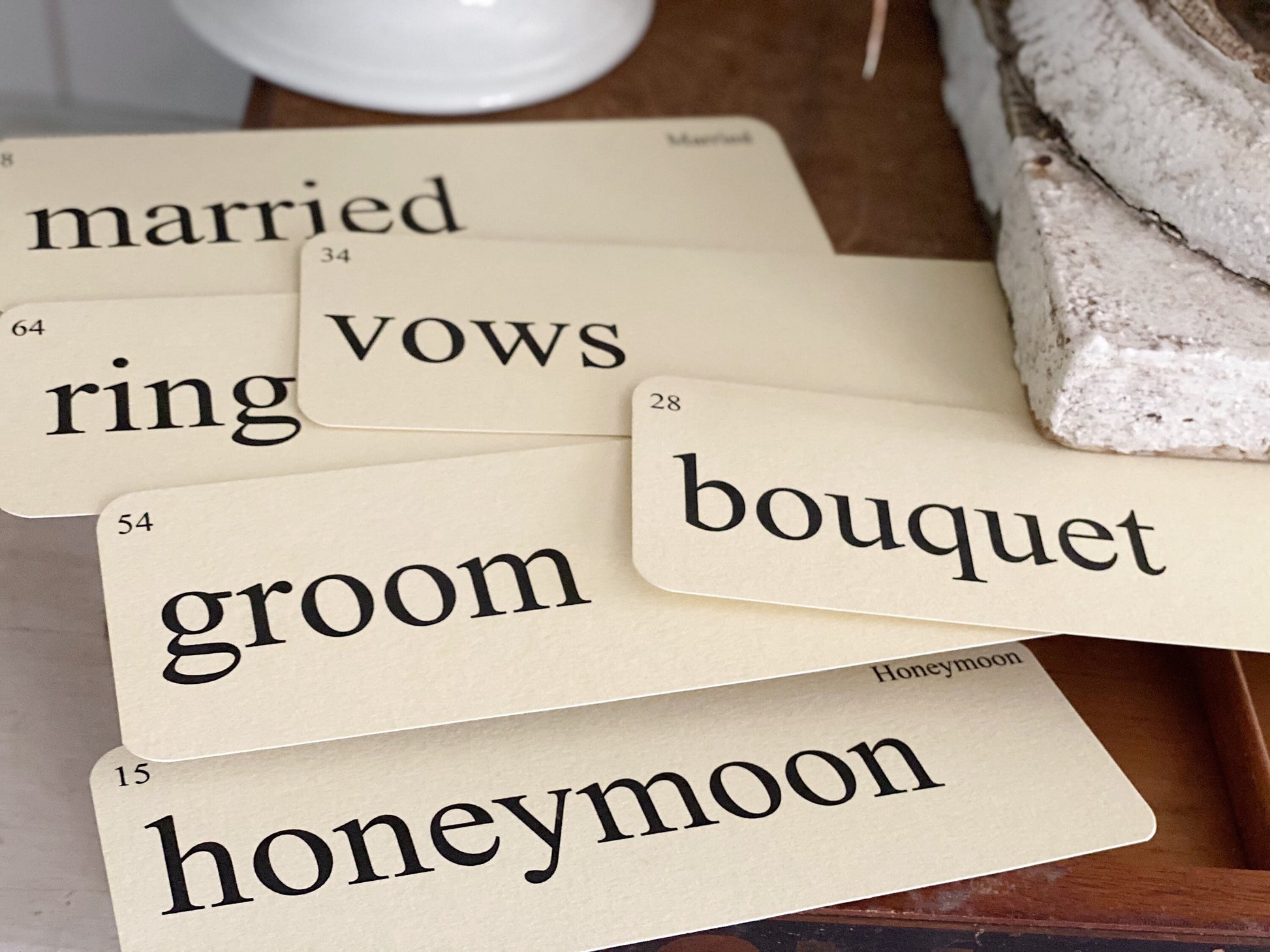 WEDDING Flash Cards LARGE Vintage Inspired Word Flashcard SET Of 8 Farmhouse Decor Party Favor Banner Bridal Shower Marriage